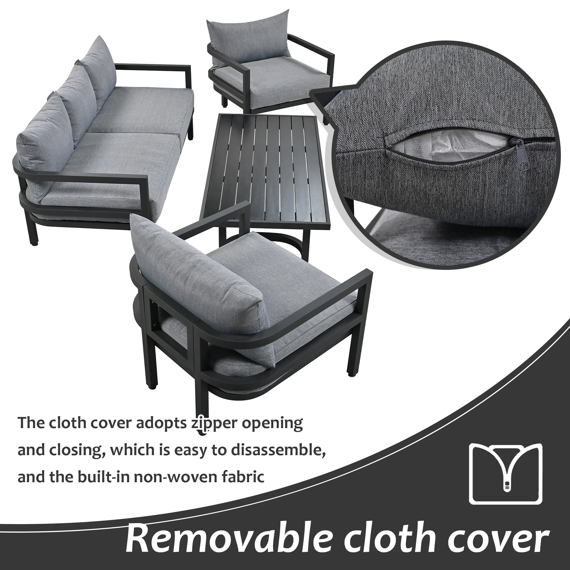 Walker Edison | Outdoor Patio Steel 4 Piece Sofa Set - Image 23