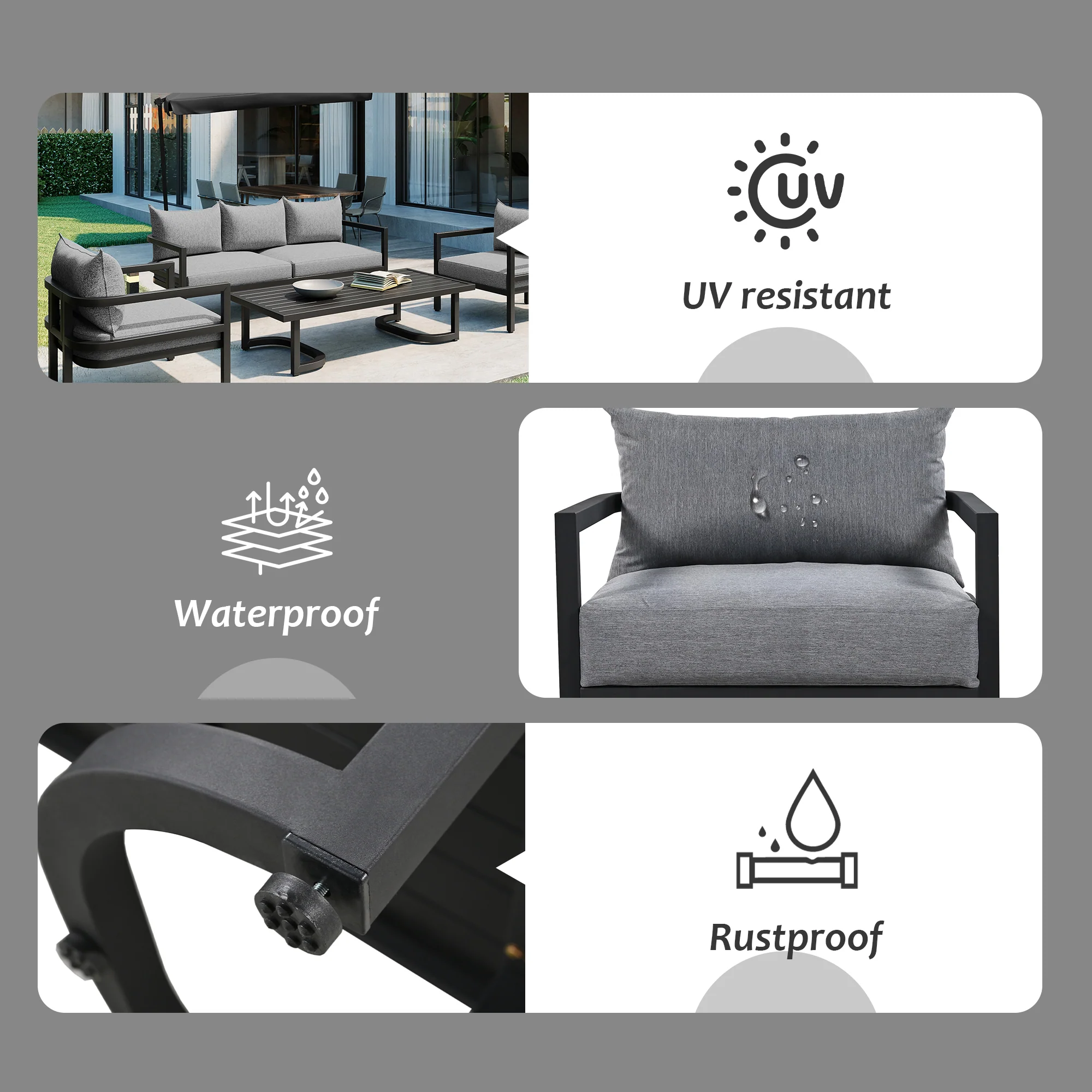 Walker Edison | Outdoor Patio Steel 4 Piece Sofa Set - Image 24