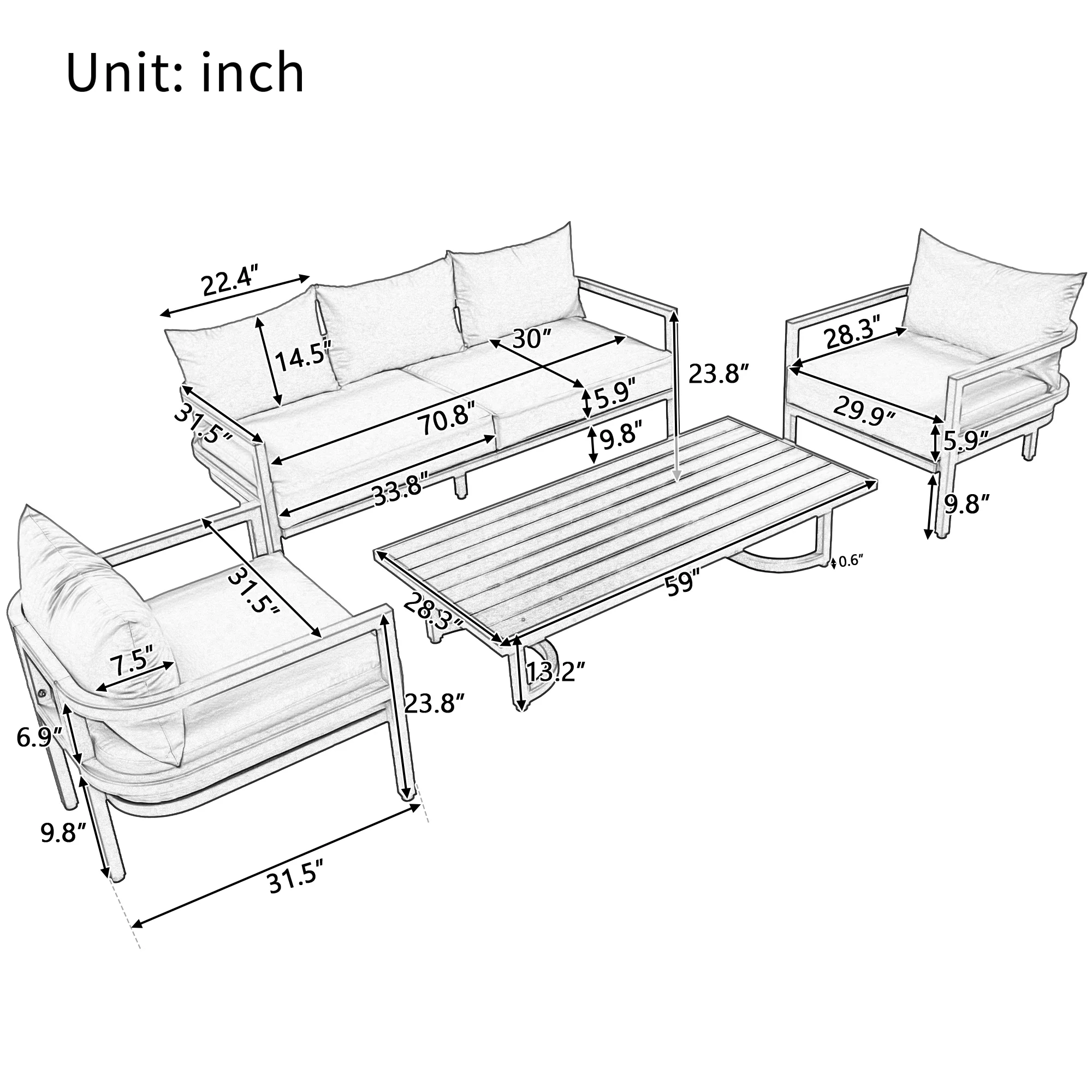 Walker Edison | Outdoor Patio Steel 4 Piece Sofa Set - Image 26