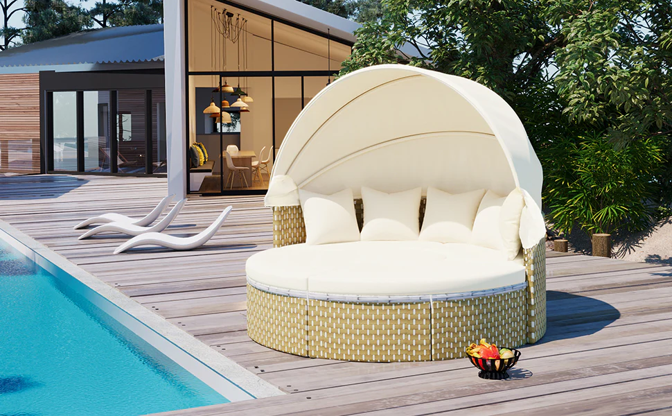 Walker Edison | Outdoor Round Modular Sunbed Sofa Set - Image 28