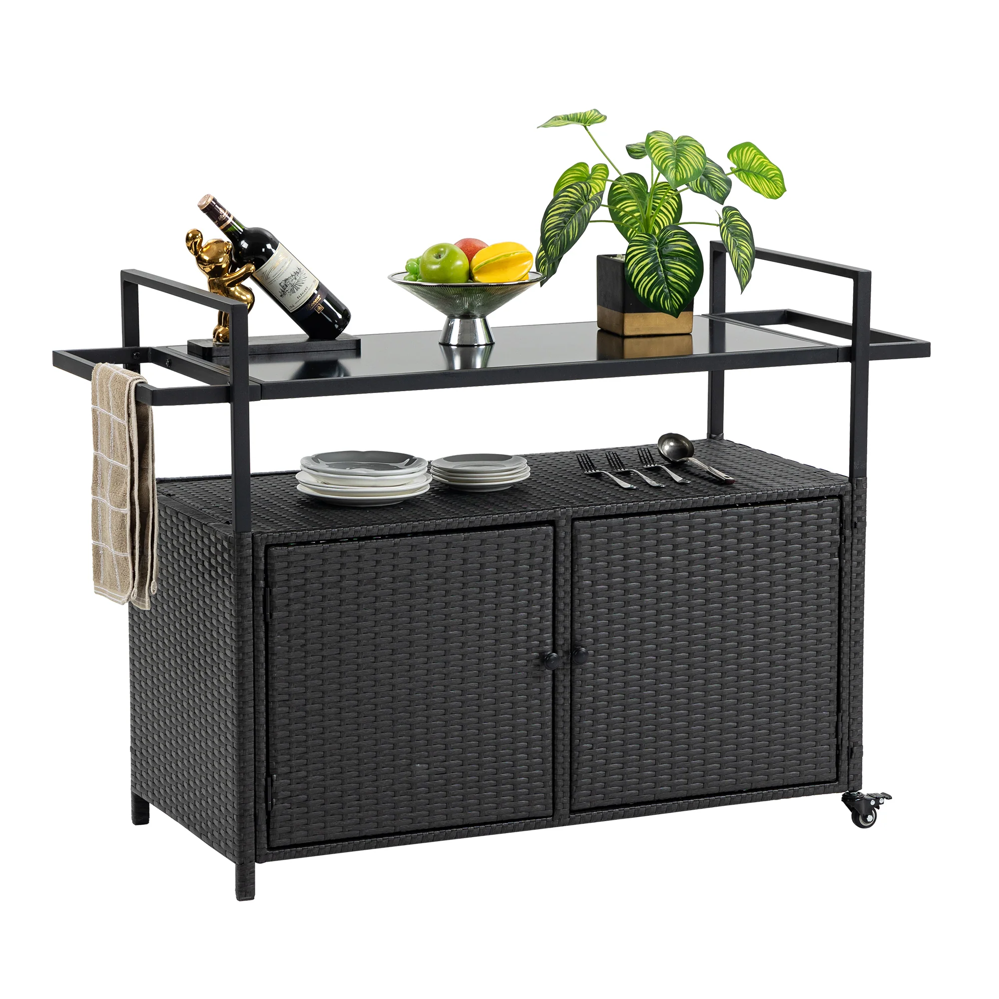 Walker Edison | Outdoor Wicker Bar Cart - Image 5