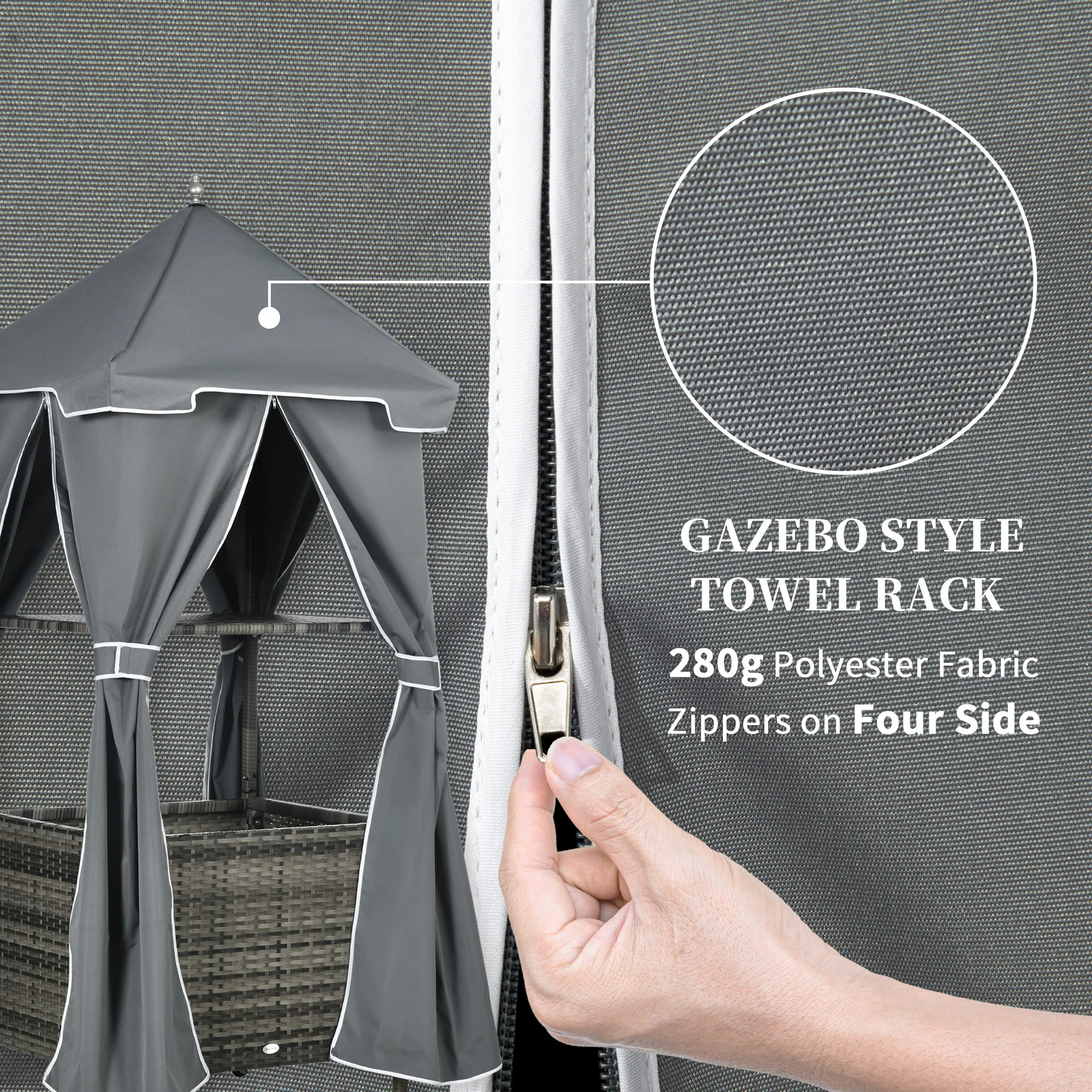 Outdoor Wicker Covered Poolside Towel Holder Rack with Storage - Image 4