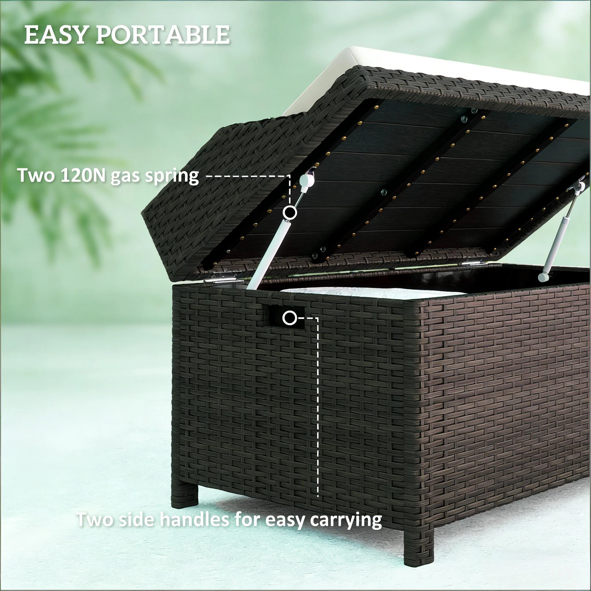 Outdoor Wicker Storage Bench with Cushion - Image 3
