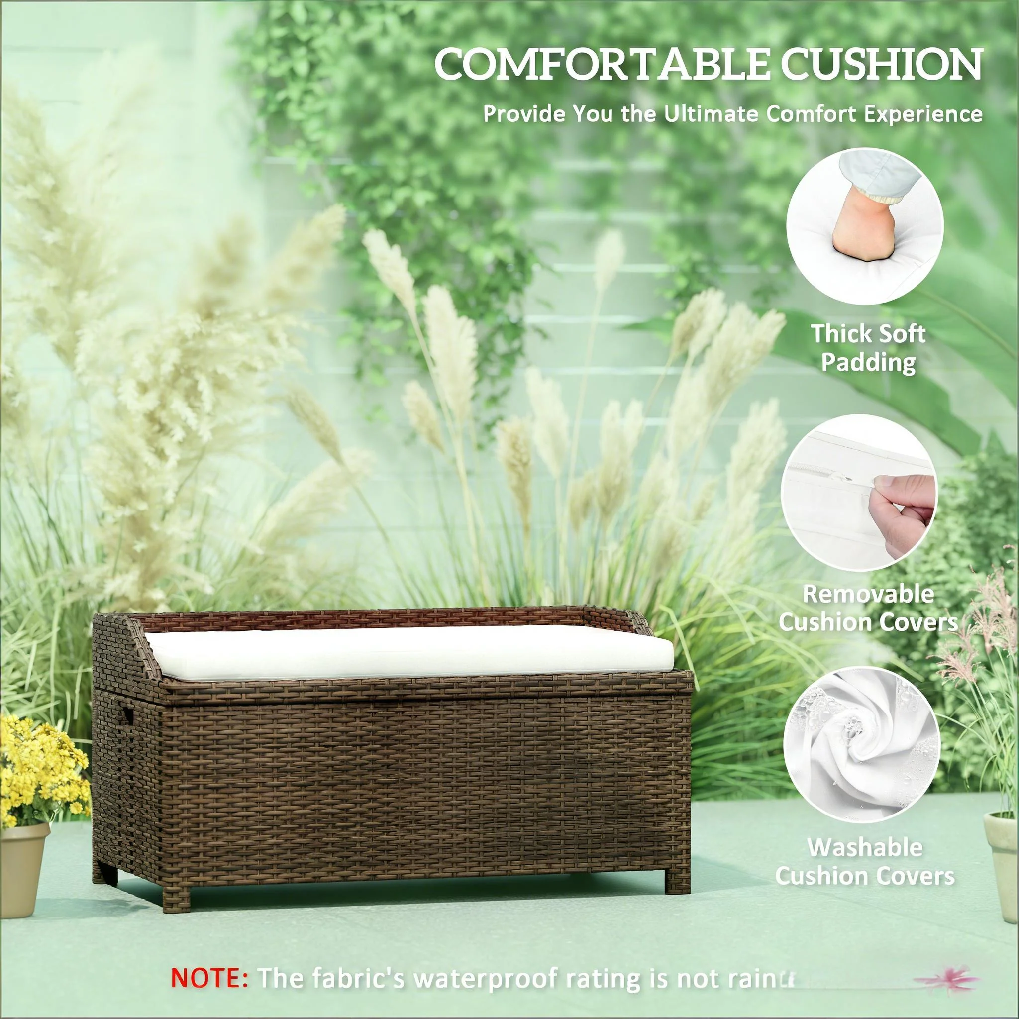 Outdoor Wicker Storage Bench with Cushion - Image 4