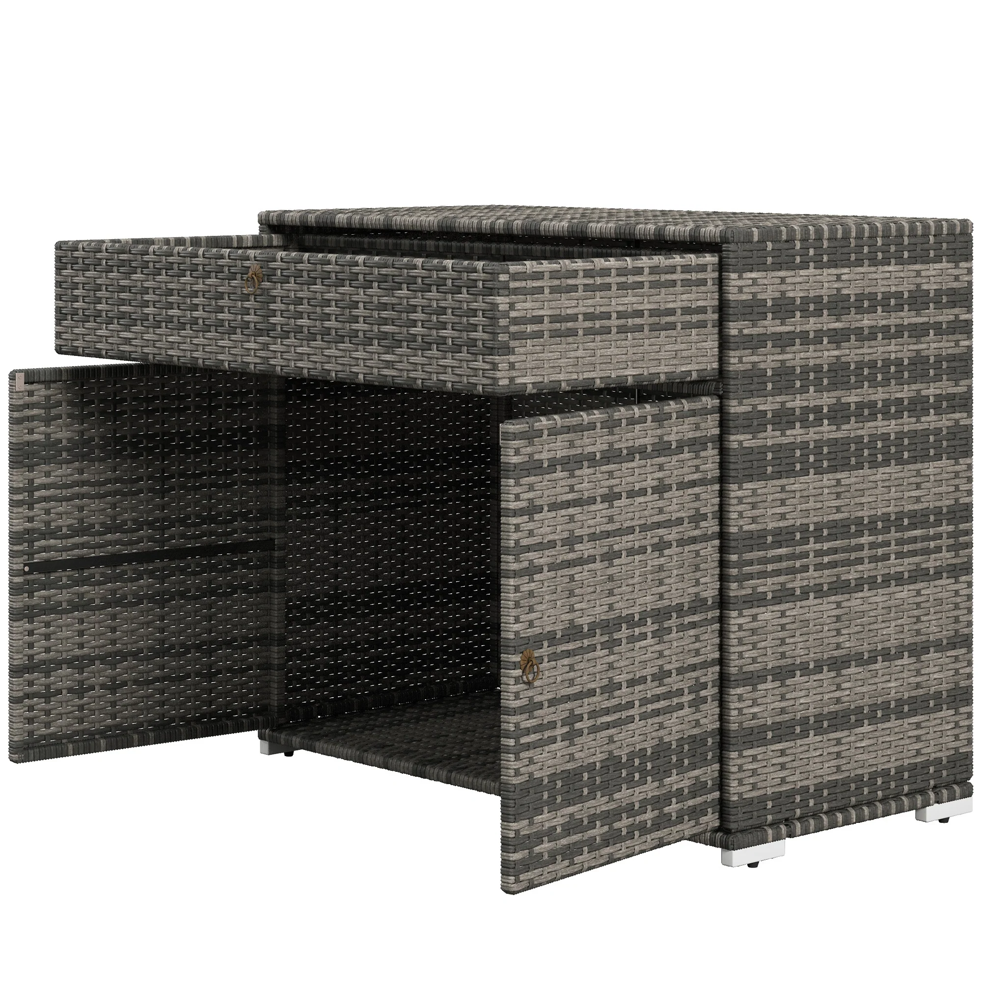Outdoor Wicker Towel Rack Cabinet Storage with Drawer - Image 4