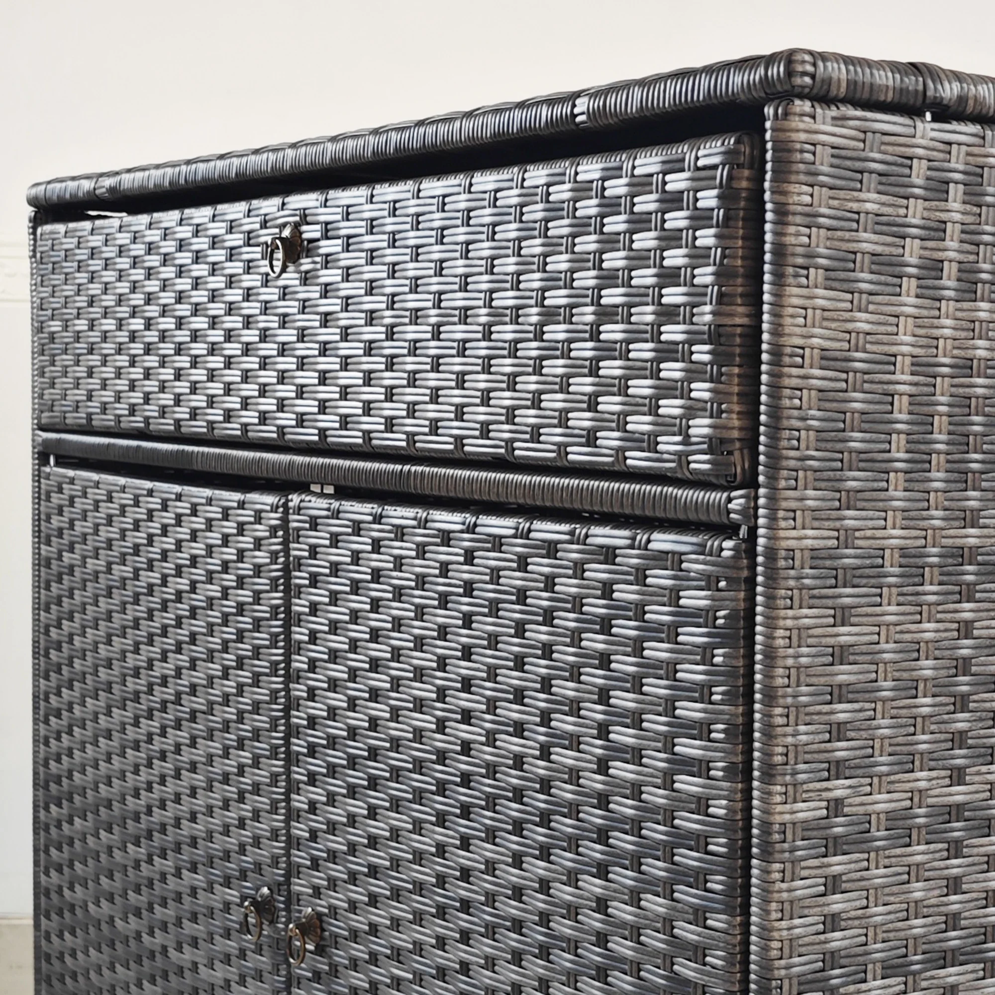 Outdoor Wicker Towel Rack Cabinet Storage with Drawer - Image 7