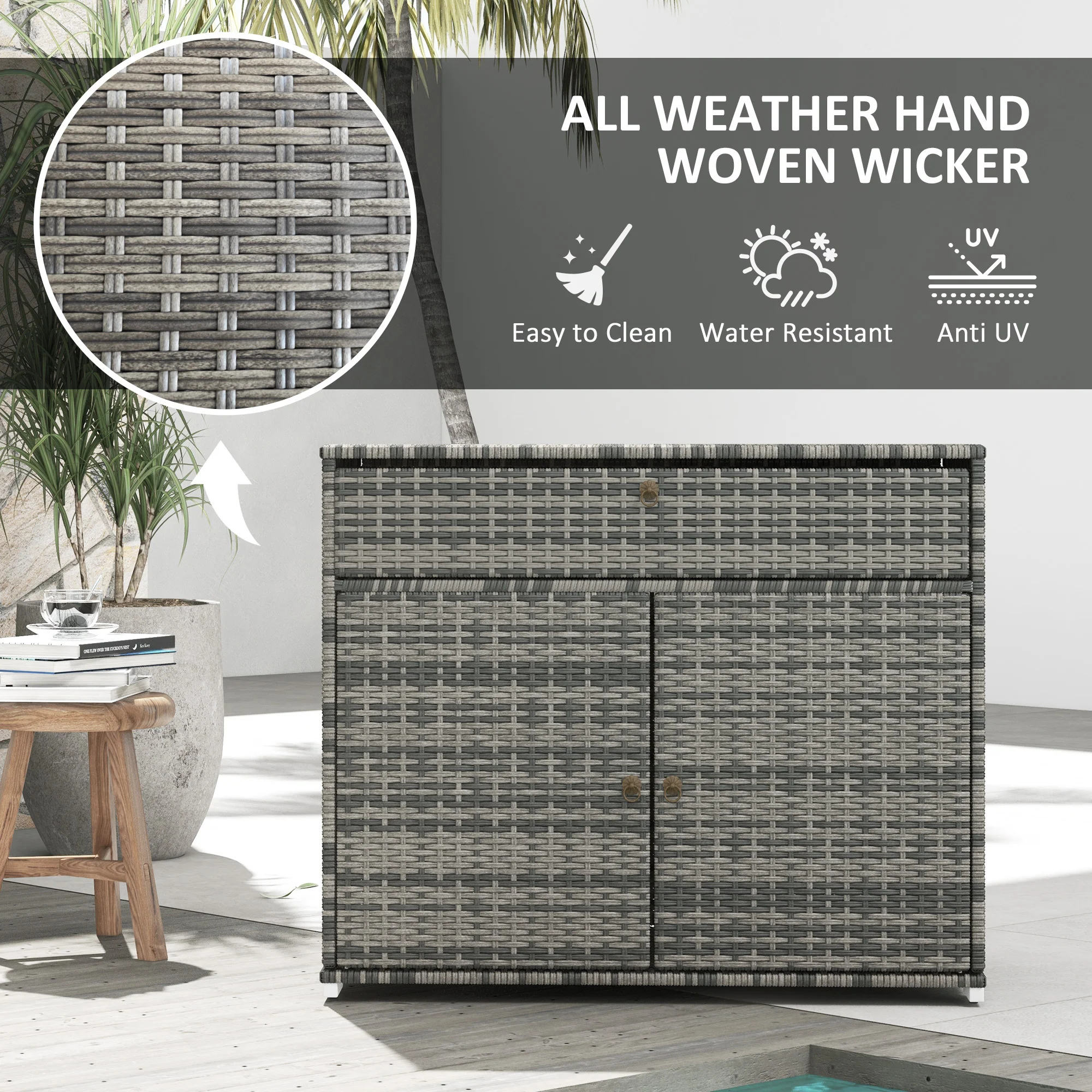 Outdoor Wicker Towel Rack Cabinet Storage with Drawer - Image 8