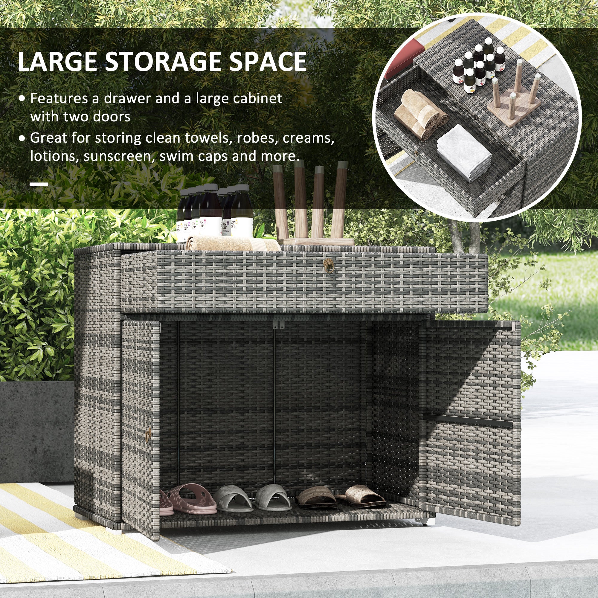 Outdoor Wicker Towel Rack Cabinet Storage with Drawer - Image 9