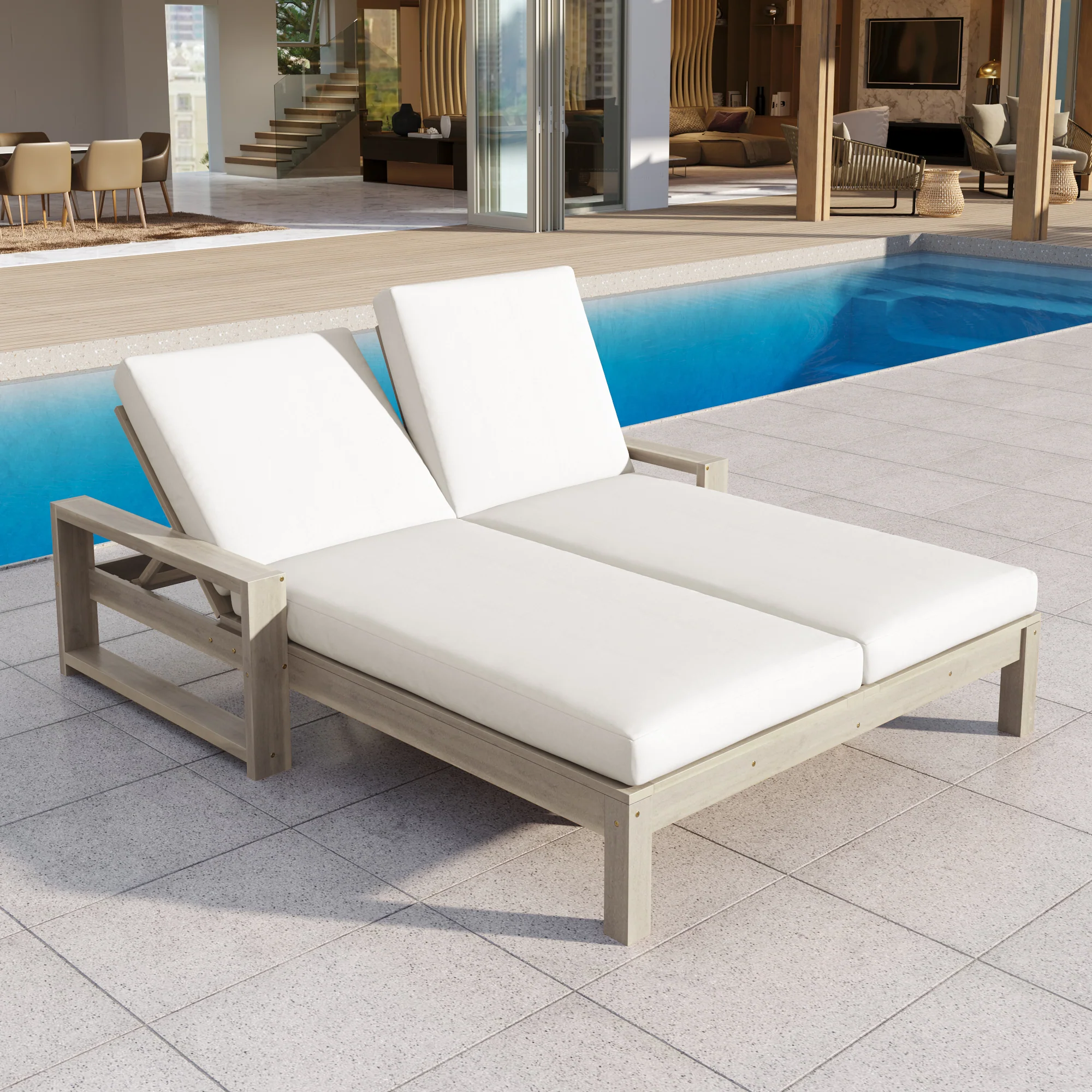Outdoor Wide Double Lounge Chair with Adjustable Backrest with Removable Cushions - Image 10