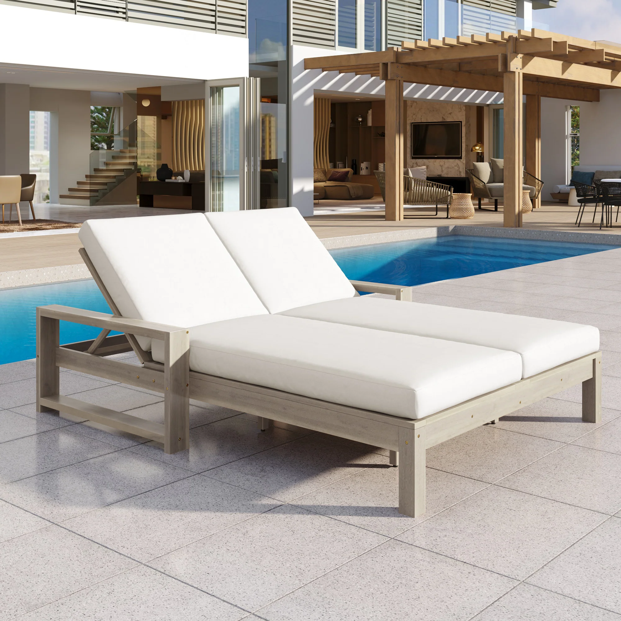 Outdoor Wide Double Lounge Chair with Adjustable Backrest with Removable Cushions - Image 2