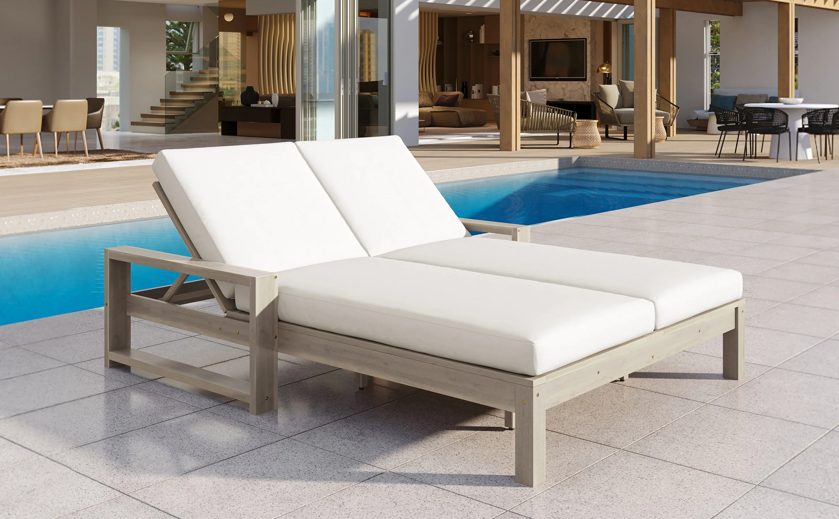 Outdoor Wide Double Lounge Chair with Adjustable Backrest with Removable Cushions - Image 27