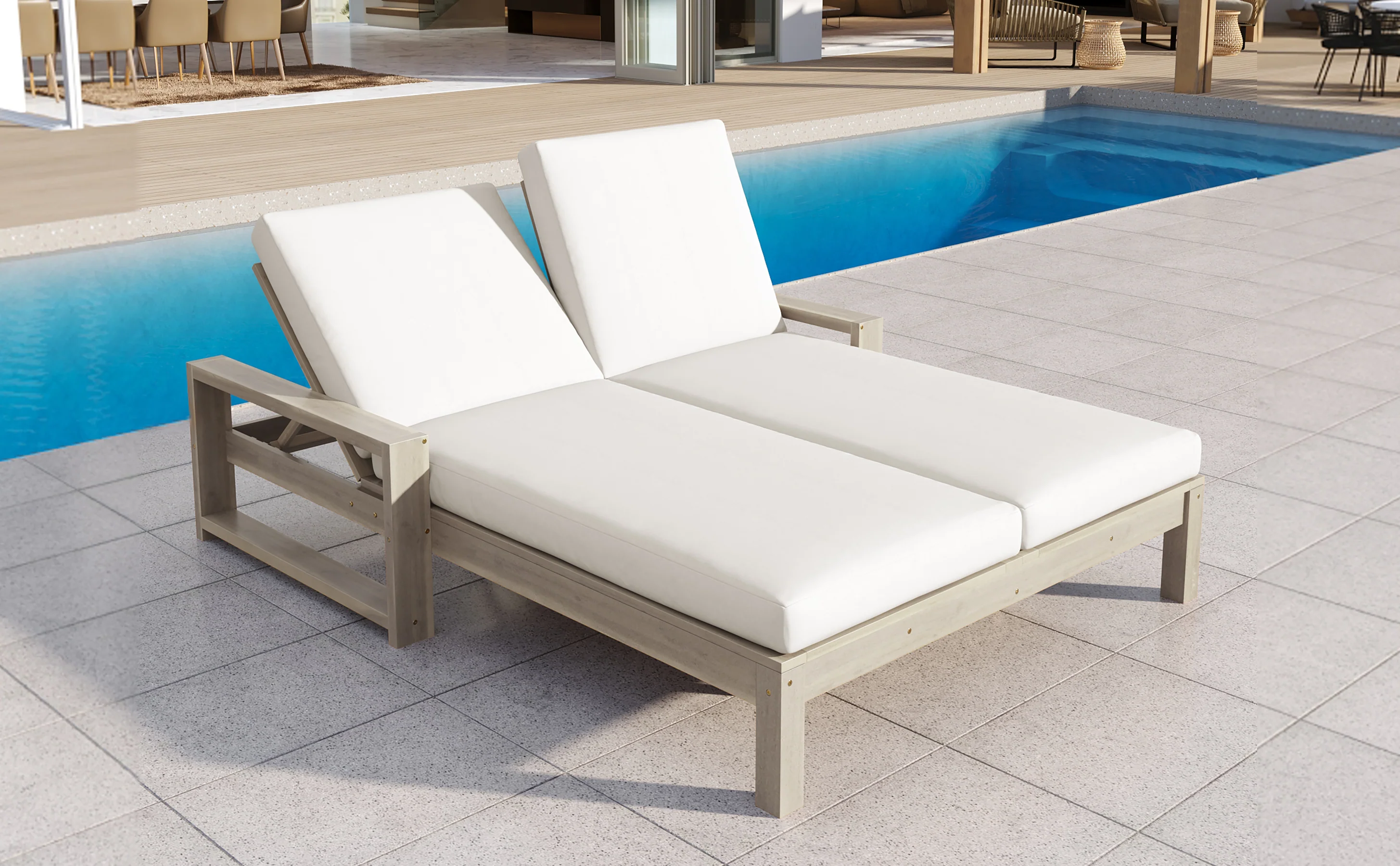 Outdoor Wide Double Lounge Chair with Adjustable Backrest with Removable Cushions - Image 28