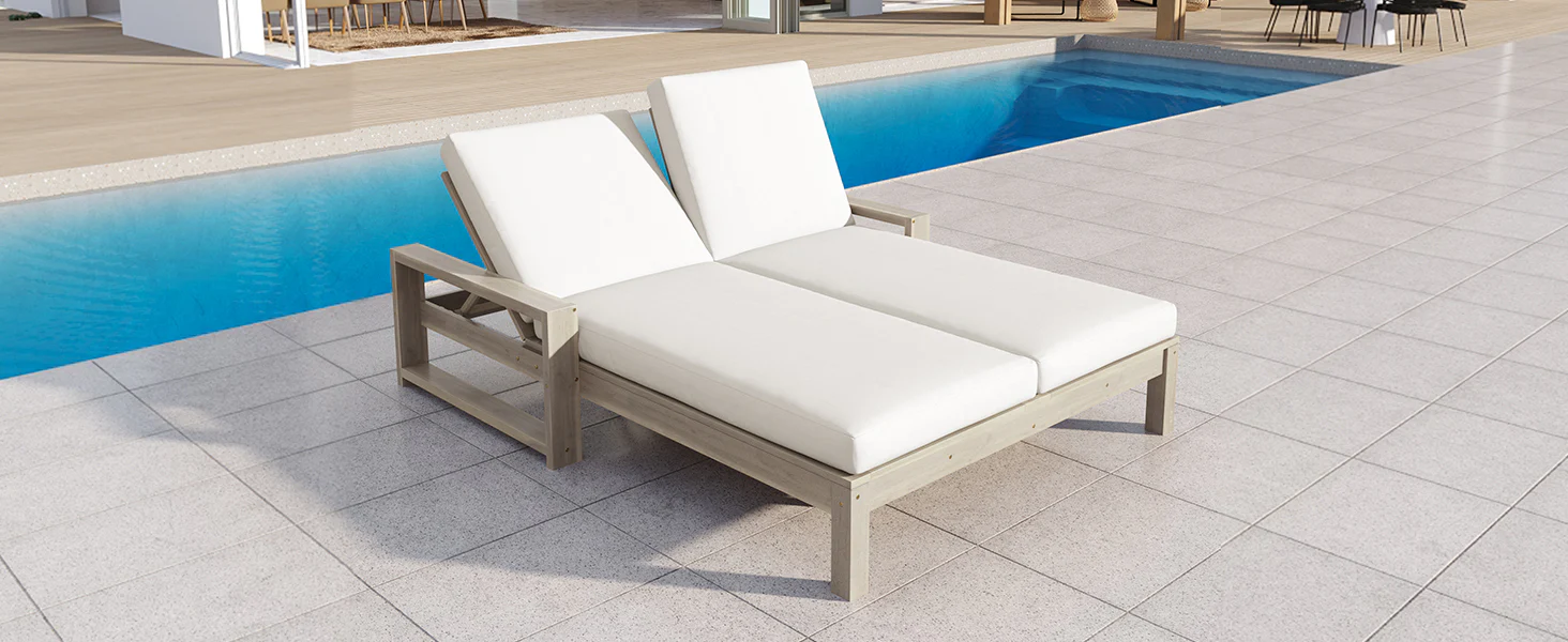 Outdoor Wide Double Lounge Chair with Adjustable Backrest with Removable Cushions - Image 29