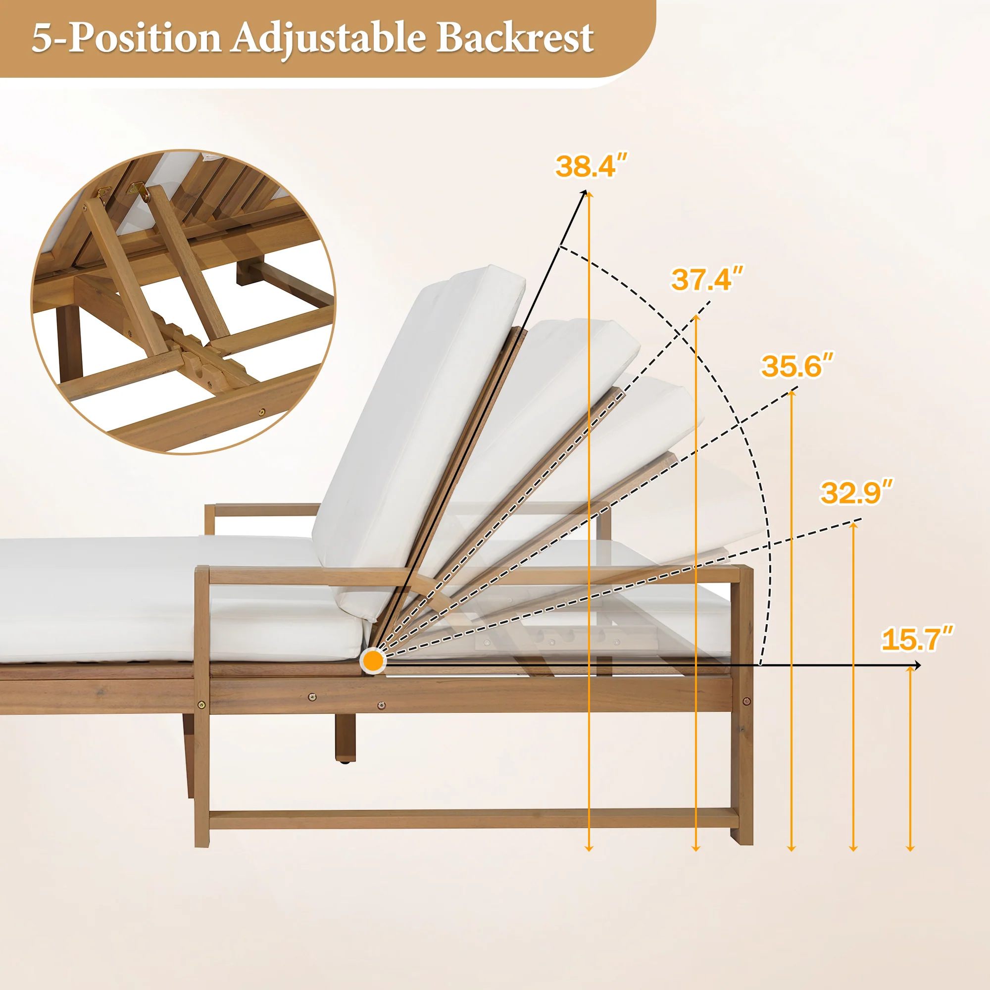 Outdoor Wide Double Lounge Chair with Adjustable Backrest with Removable Cushions - Image 3