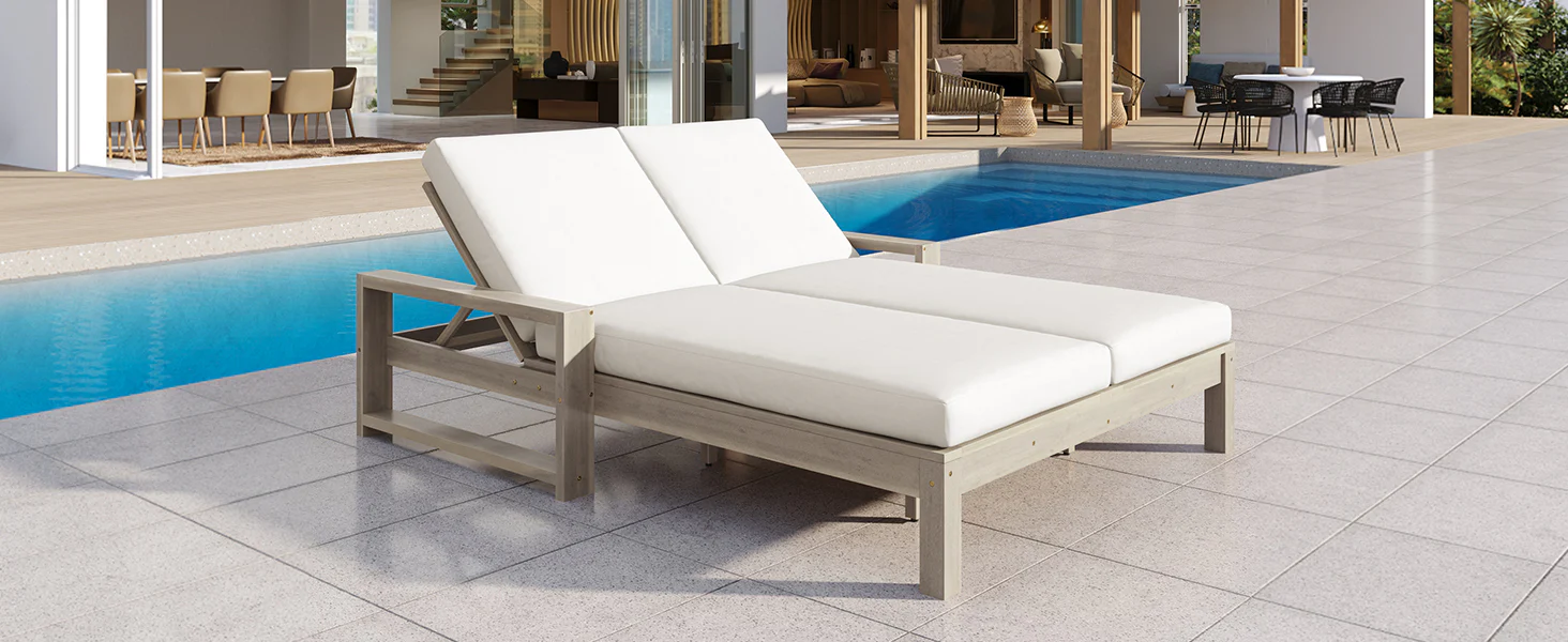 Outdoor Wide Double Lounge Chair with Adjustable Backrest with Removable Cushions - Image 30