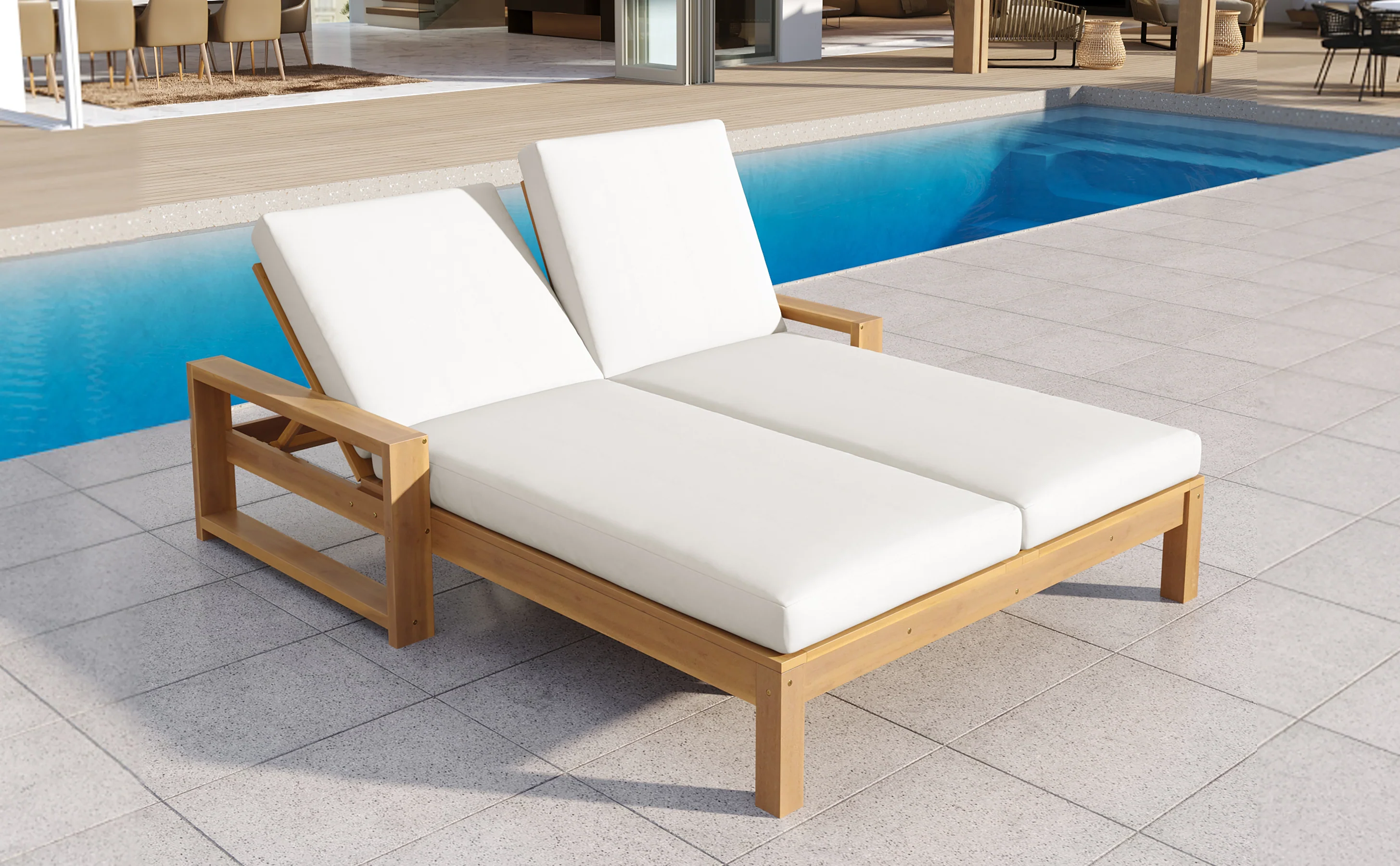 Outdoor Wide Double Lounge Chair with Adjustable Backrest with Removable Cushions - Image 42