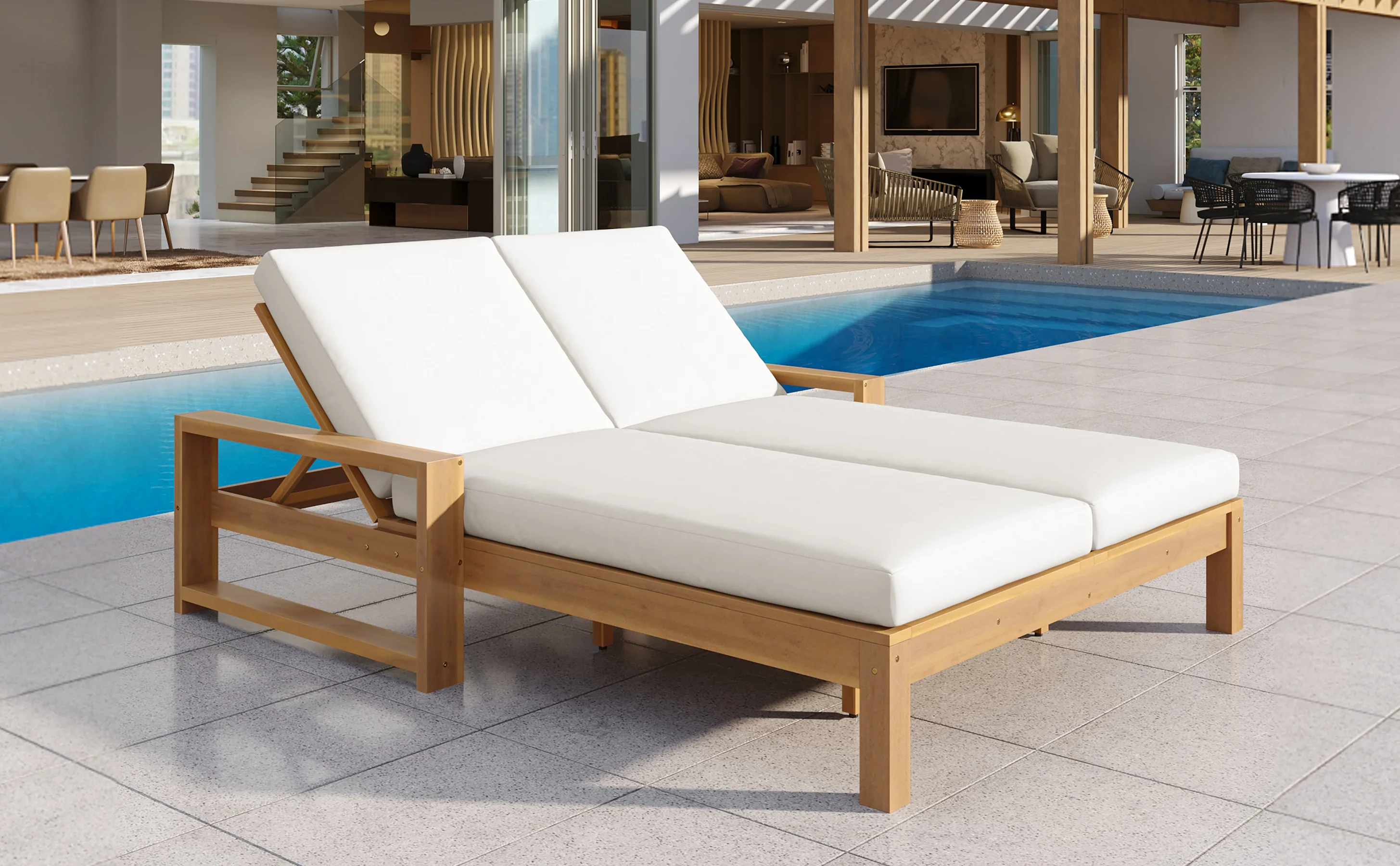 Outdoor Wide Double Lounge Chair with Adjustable Backrest with Removable Cushions - Image 43
