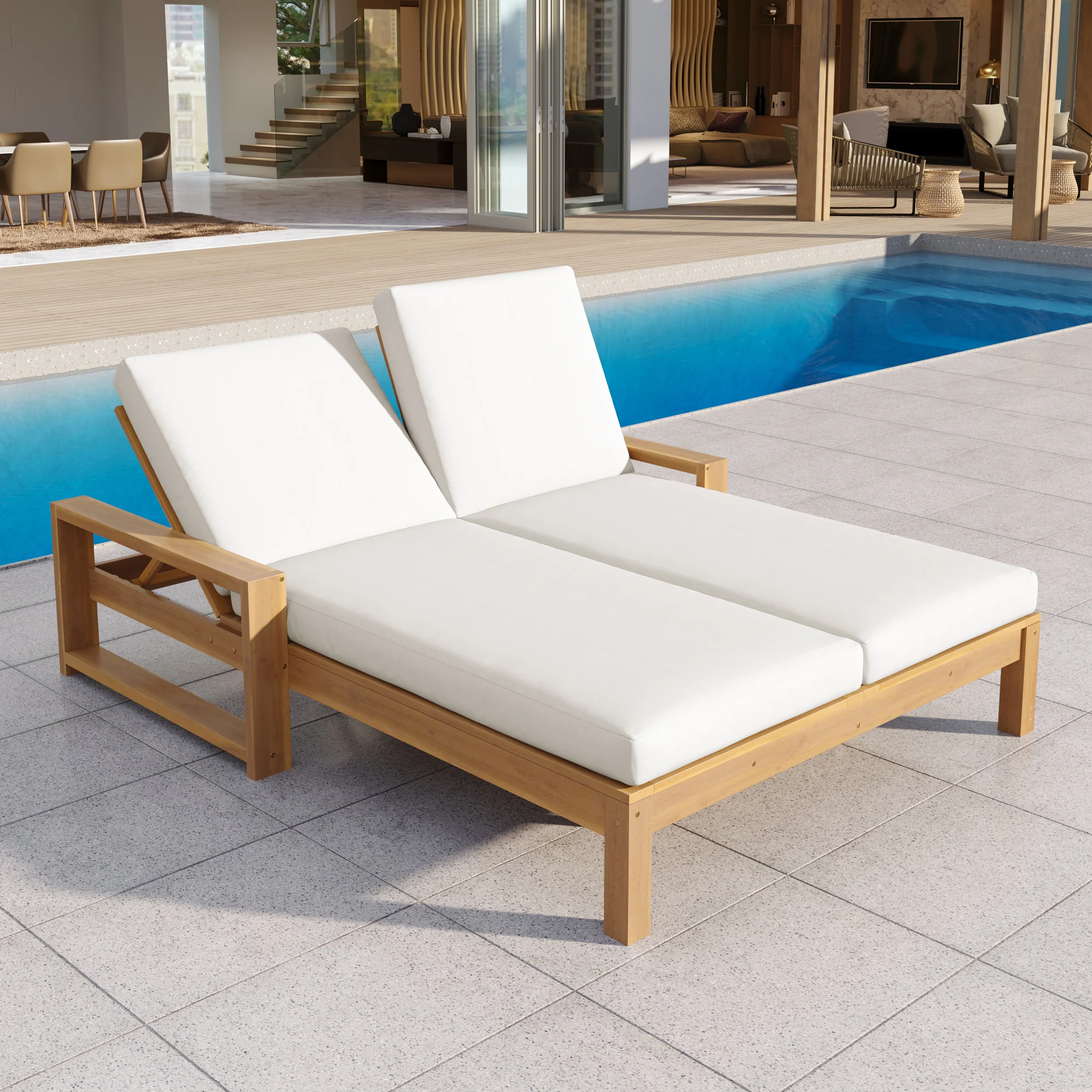 Outdoor Wide Double Lounge Chair with Adjustable Backrest with Removable Cushions - Image 7