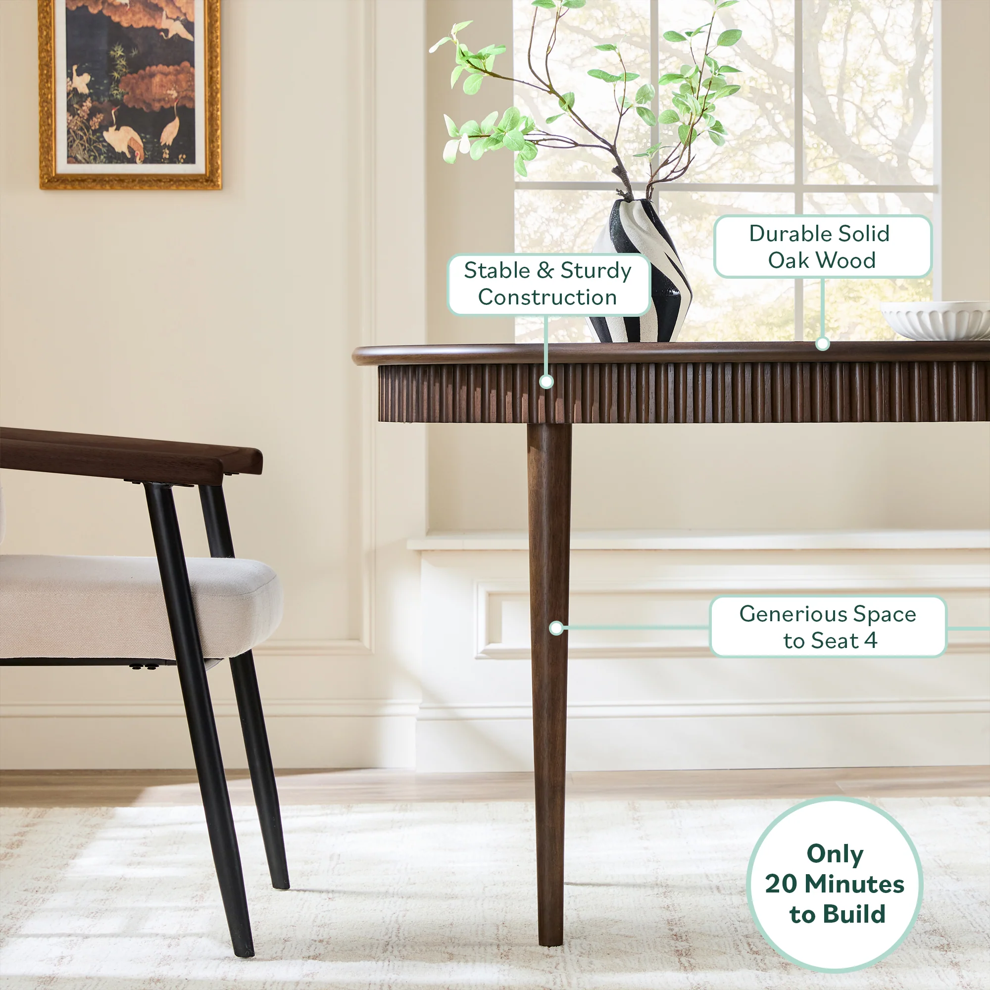 Samantha Modern Fluted Wooden 52" Oval Dining Table - Image 19