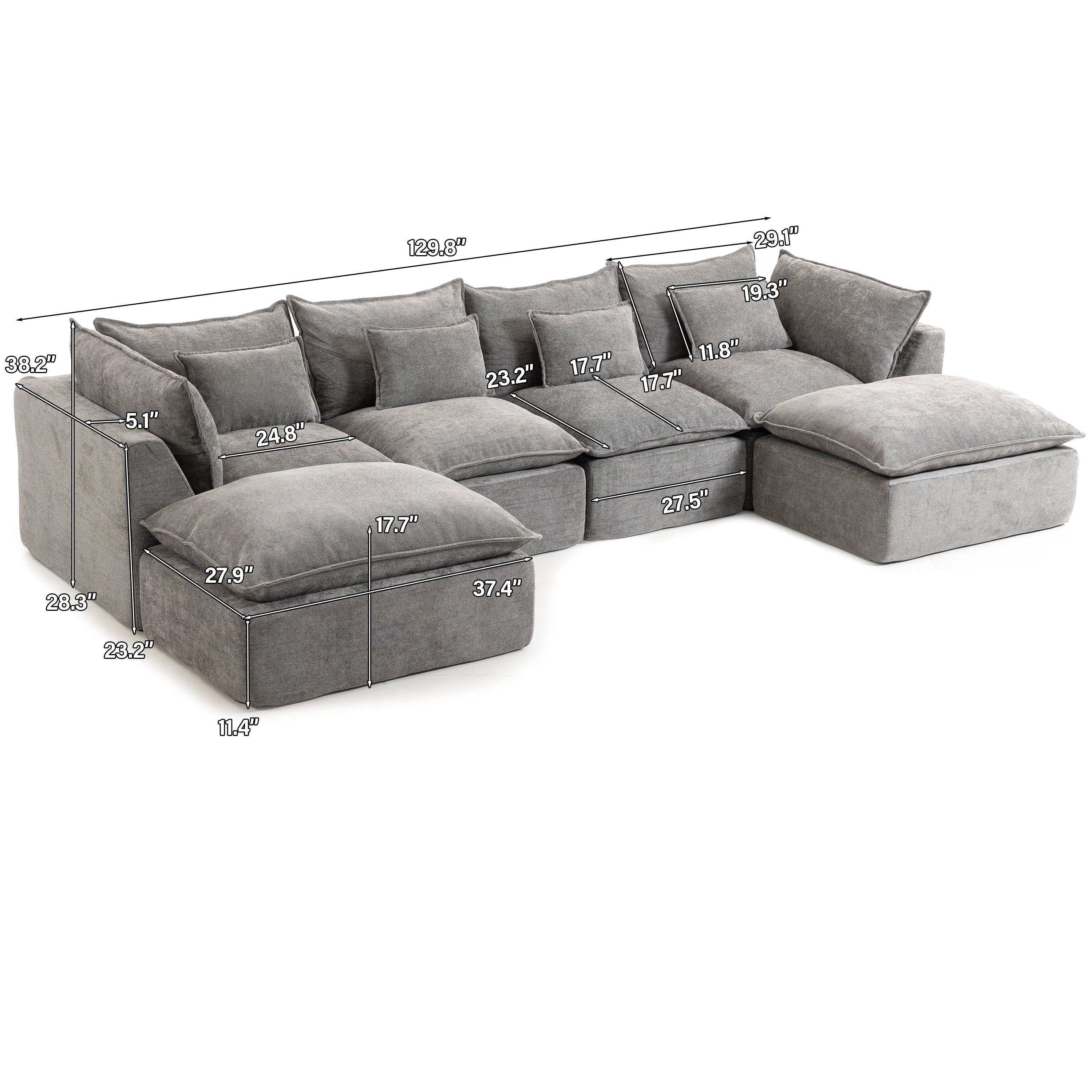 Oversized Cloud Modular 129.8"in Sectional Sofa - Image 33