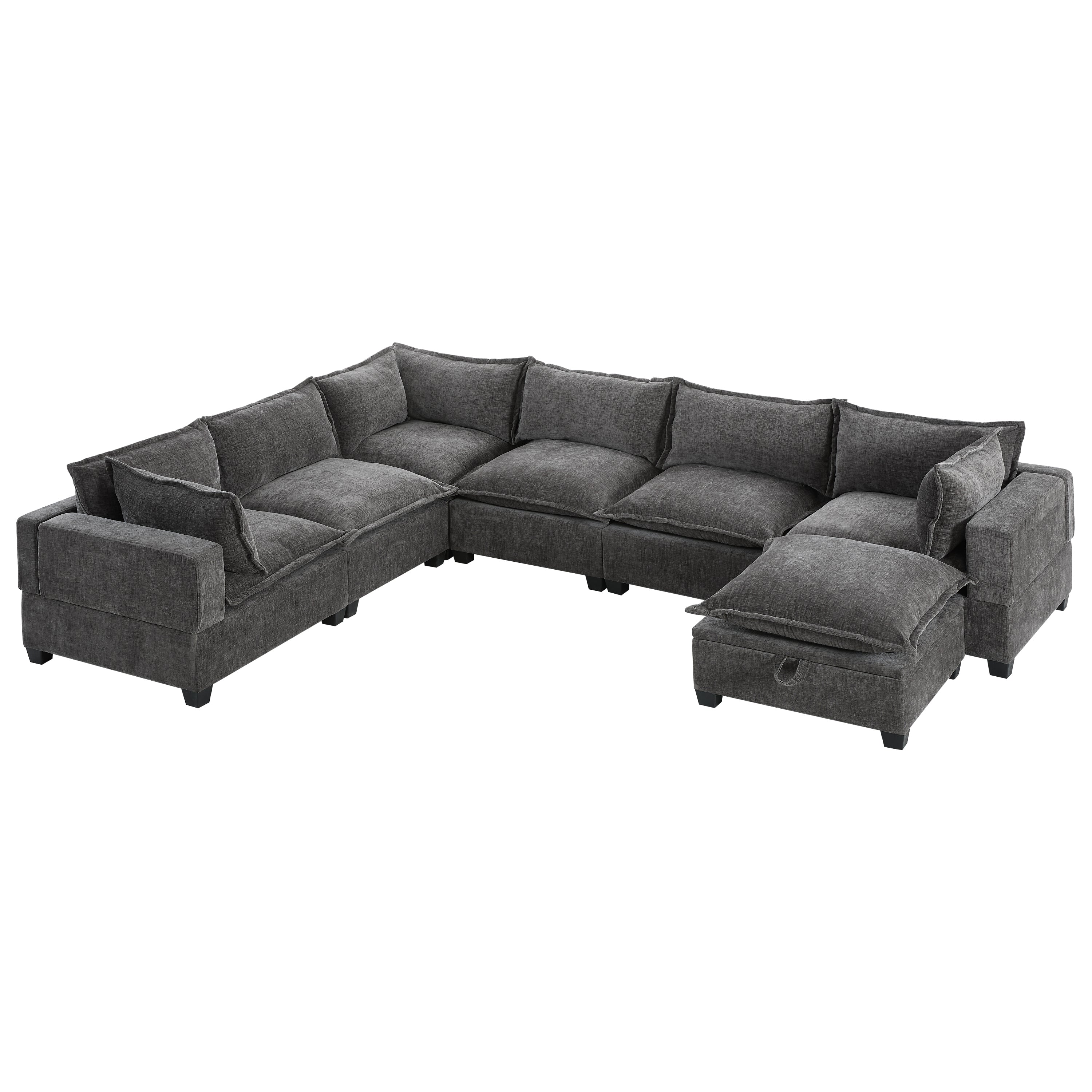 Oversized Modular Chenille Sectional Sofa with Movable Storage Ottoman - Image 16