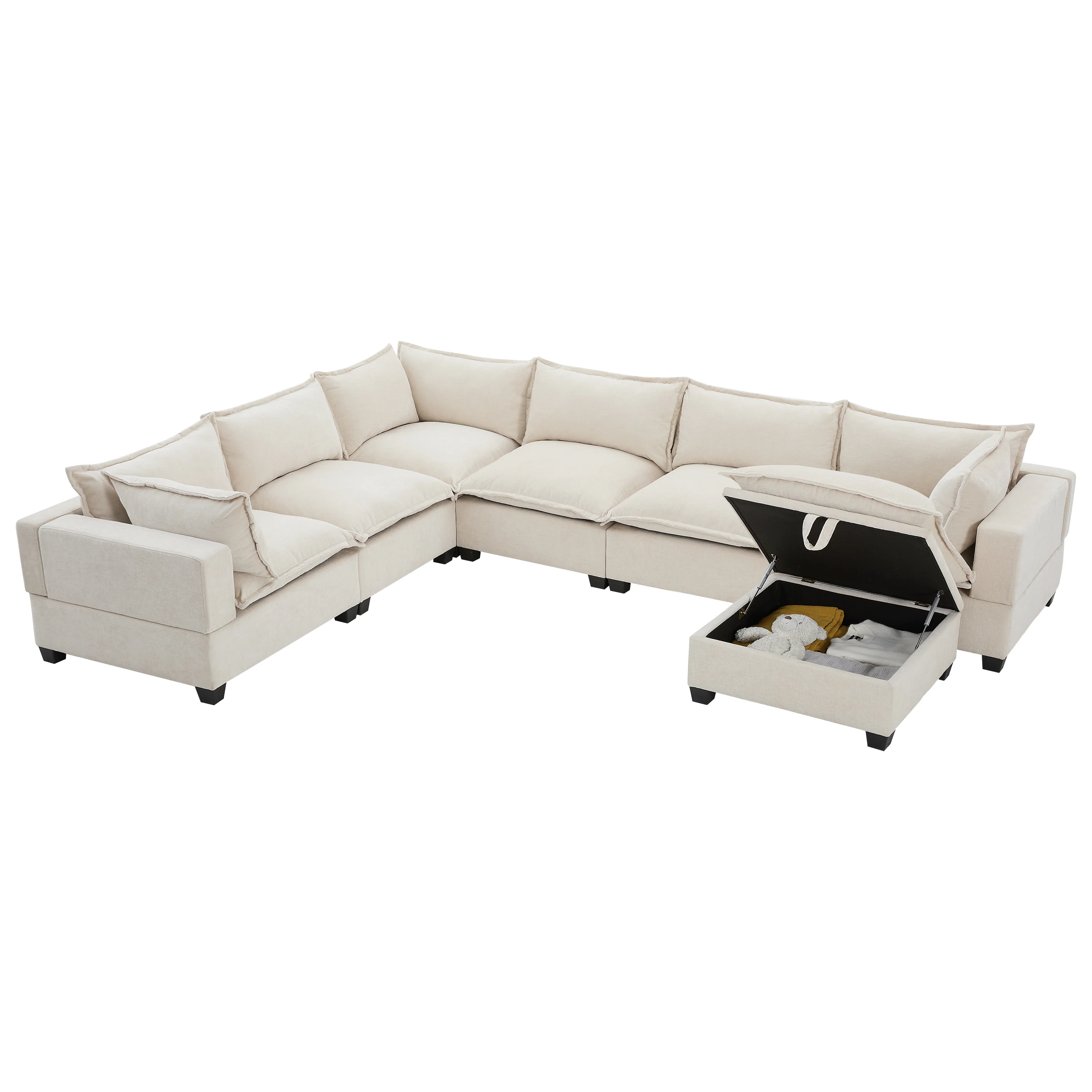 Oversized Modular Chenille Sectional Sofa with Movable Storage Ottoman - Image 18