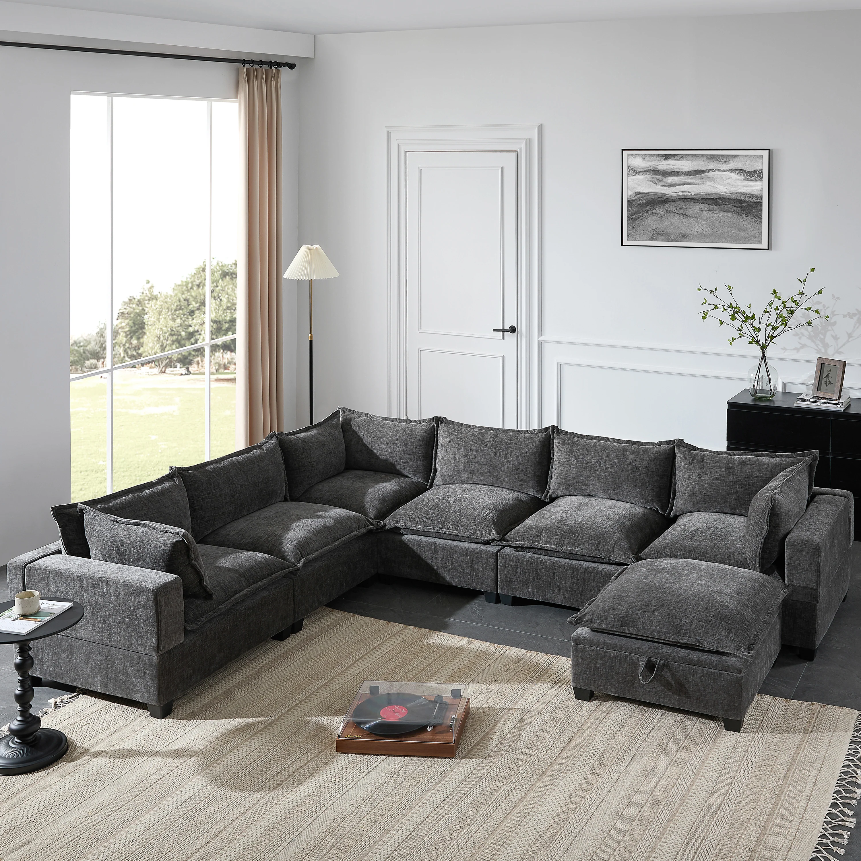 Oversized Modular Chenille Sectional Sofa with Movable Storage Ottoman - Image 2