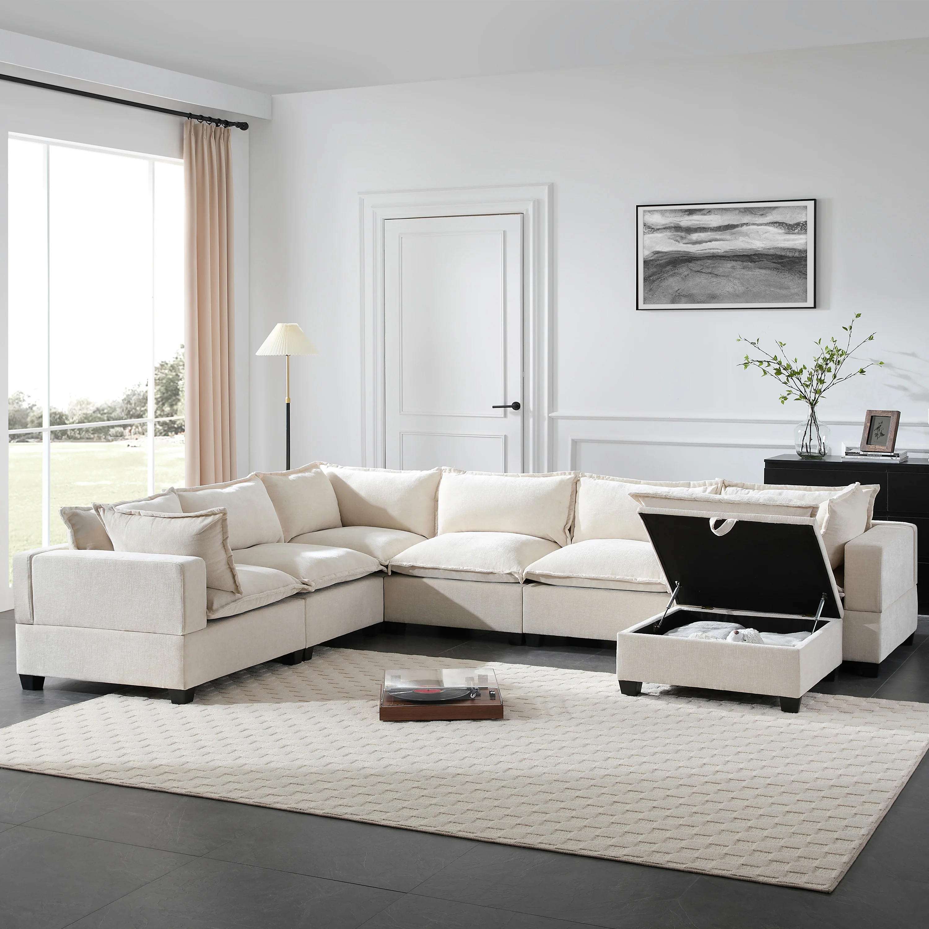 Oversized Modular Chenille Sectional Sofa with Movable Storage Ottoman - Image 3