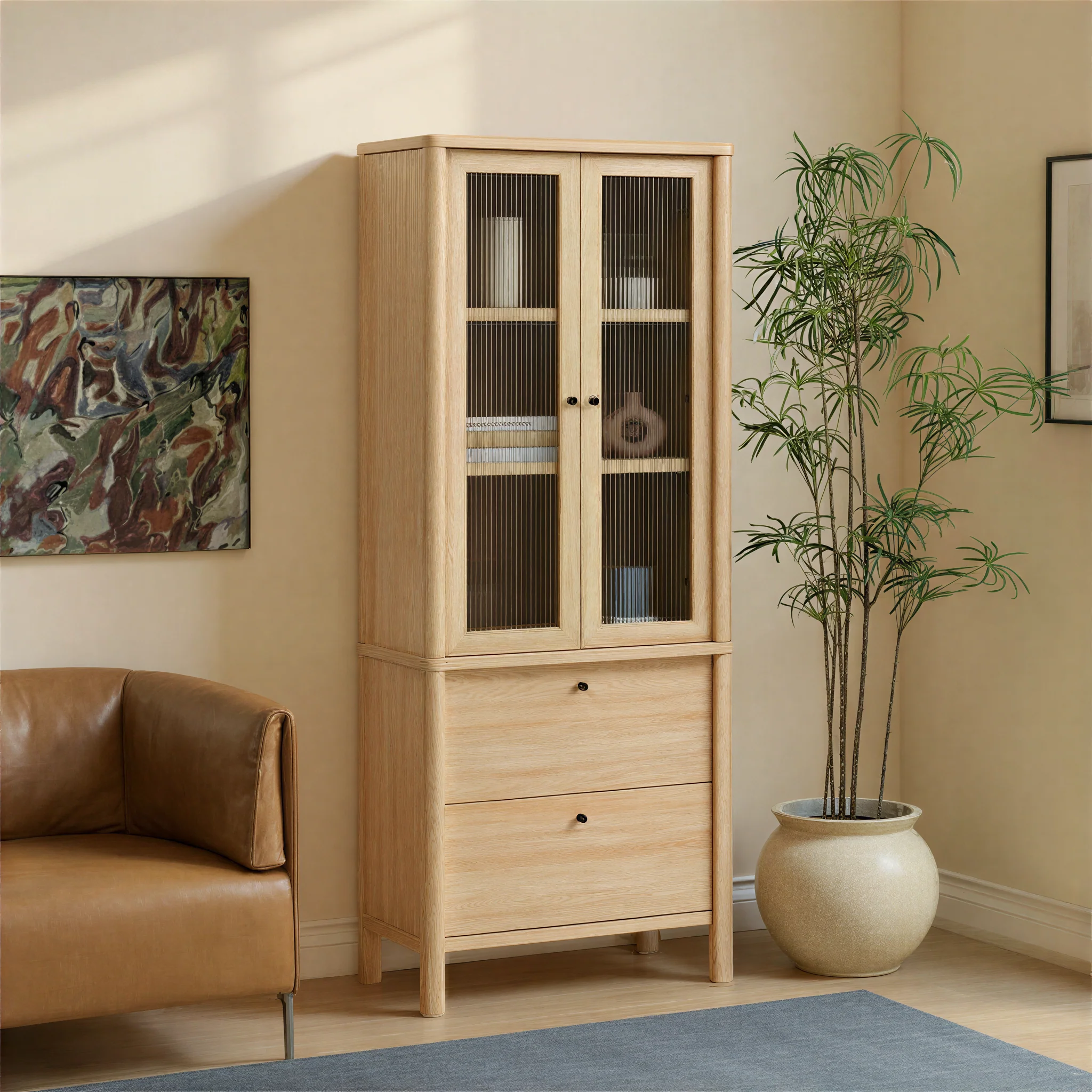 Penelope Modern Fluted Glass Cabinet Bookshelf