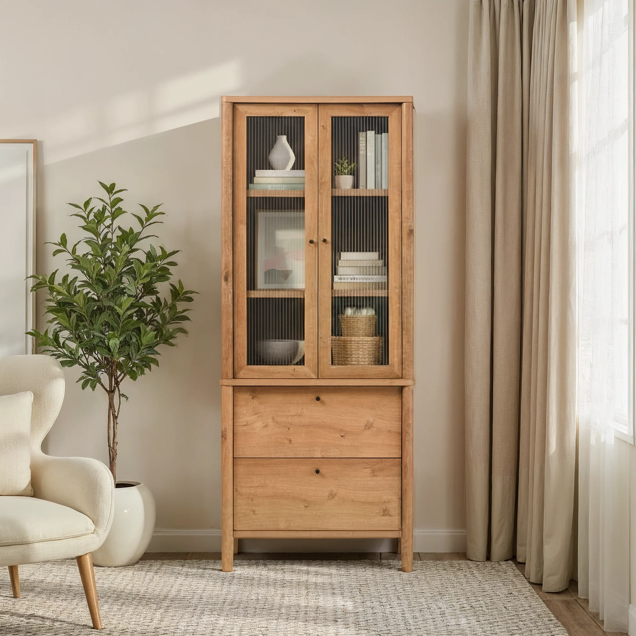 Penelope Modern Fluted Glass Cabinet Bookshelf - Image 17