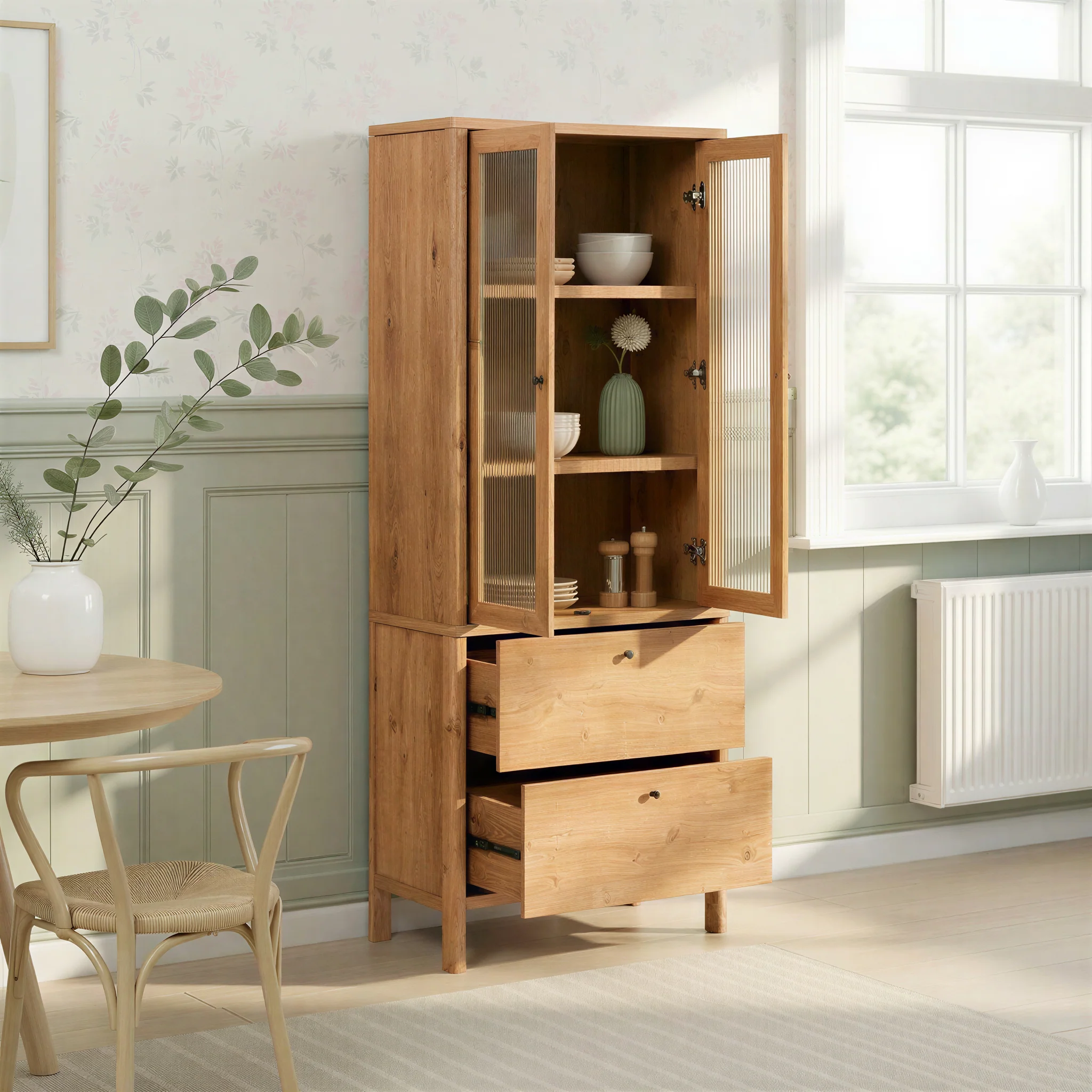 Penelope Modern Fluted Glass Cabinet Bookshelf - Image 18
