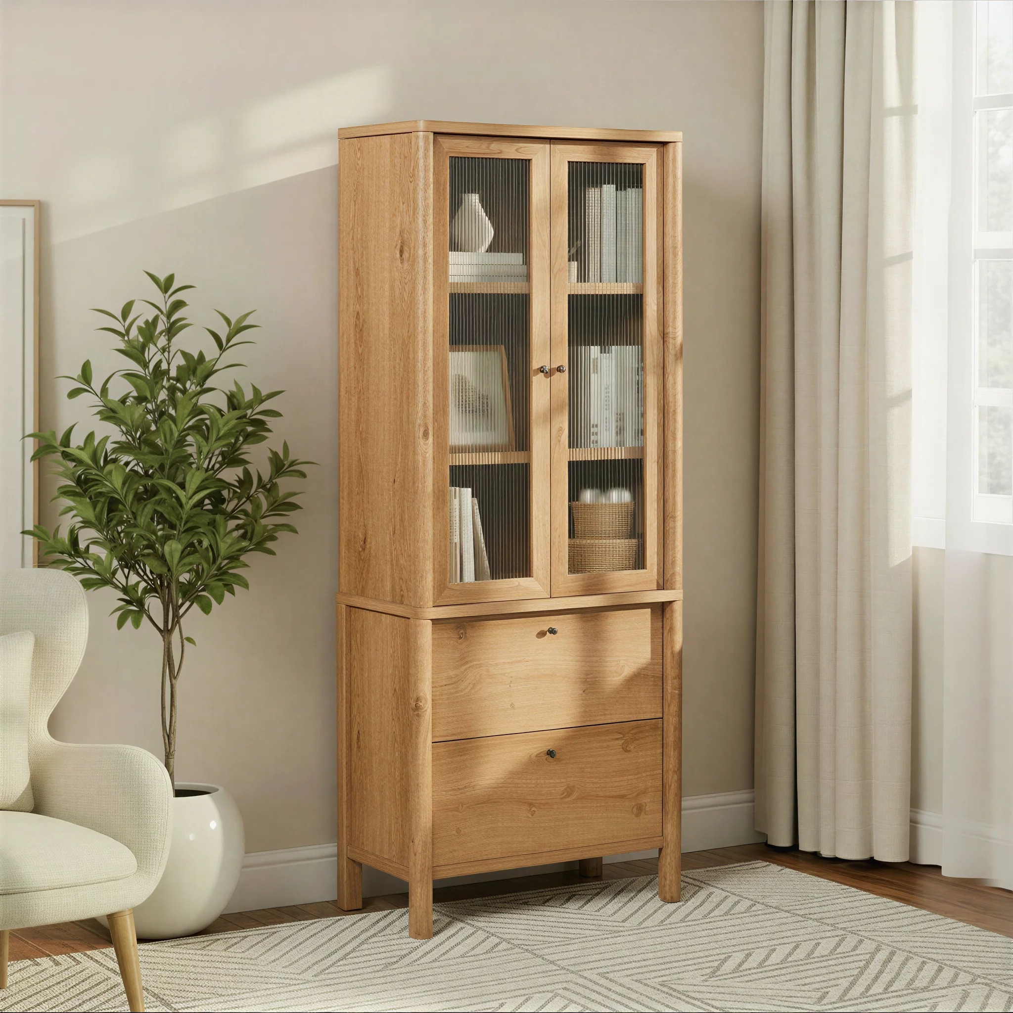 Penelope Modern Fluted Glass Cabinet Bookshelf - Image 2