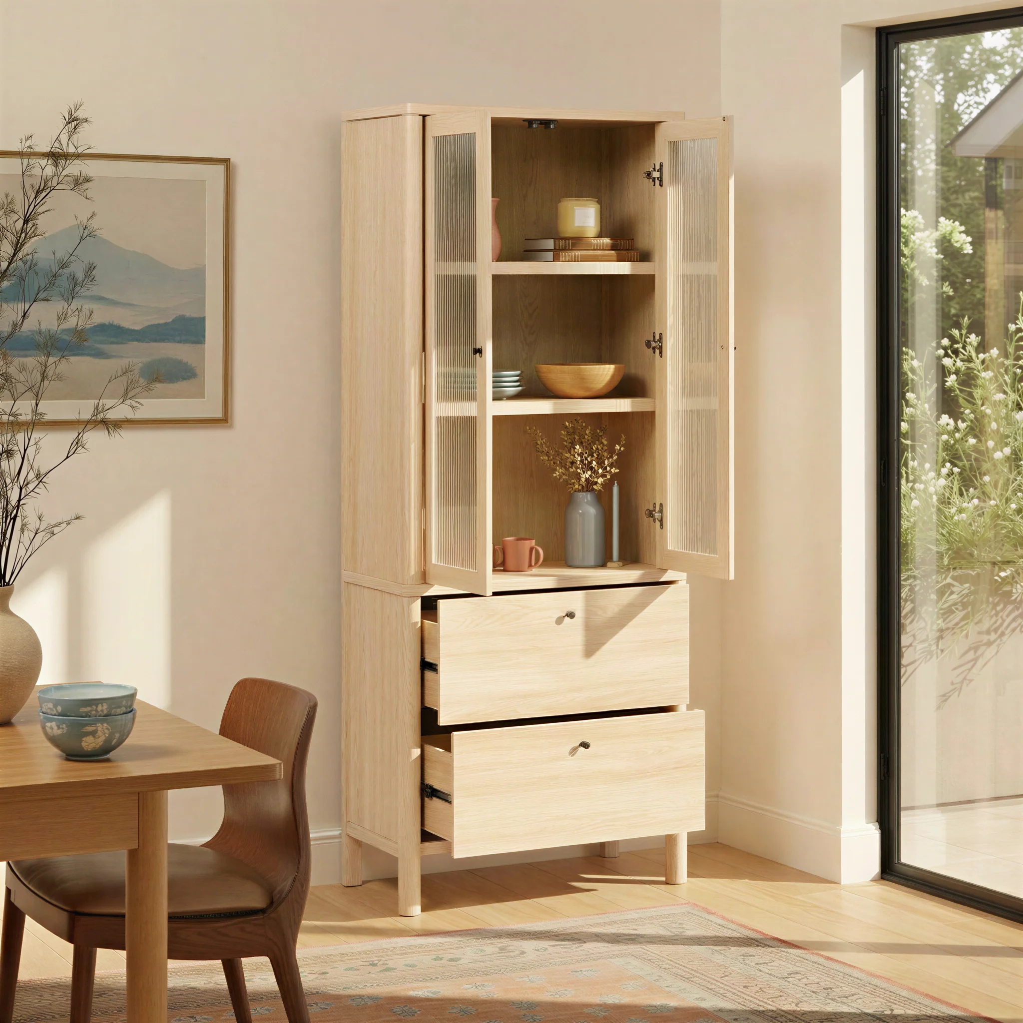 Penelope Modern Fluted Glass Cabinet Bookshelf - Image 4