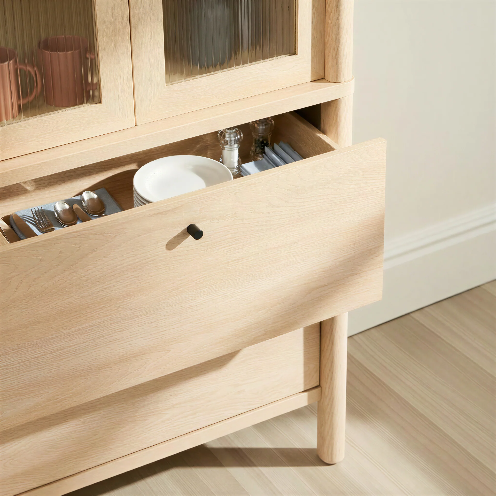 Penelope Modern Fluted Glass Cabinet Bookshelf - Image 5