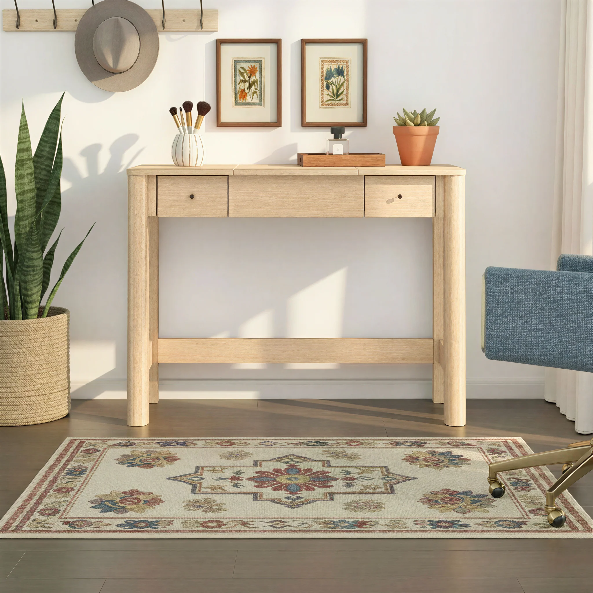 Penelope Modern Wood Makeup Vanity with LED Mirror & Storage - Image 14
