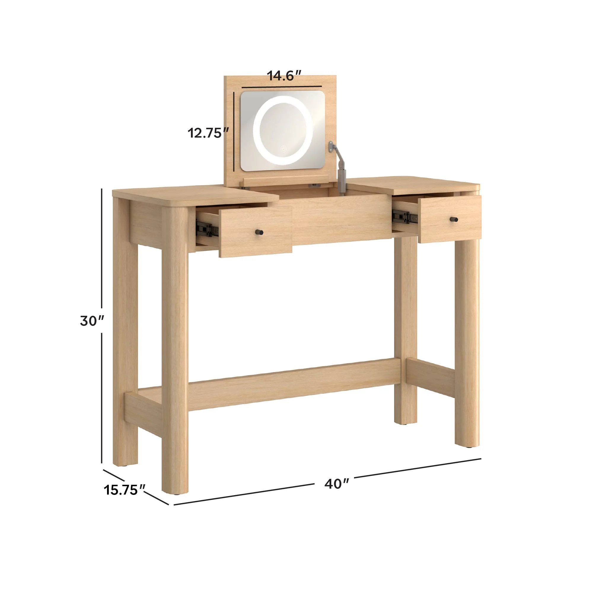 Penelope Modern Wood Makeup Vanity with LED Mirror & Storage - Image 16