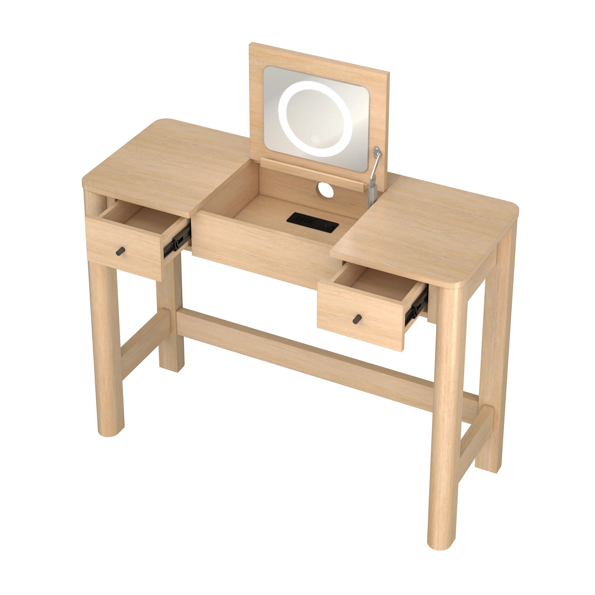Penelope Modern Wood Makeup Vanity with LED Mirror & Storage - Image 17