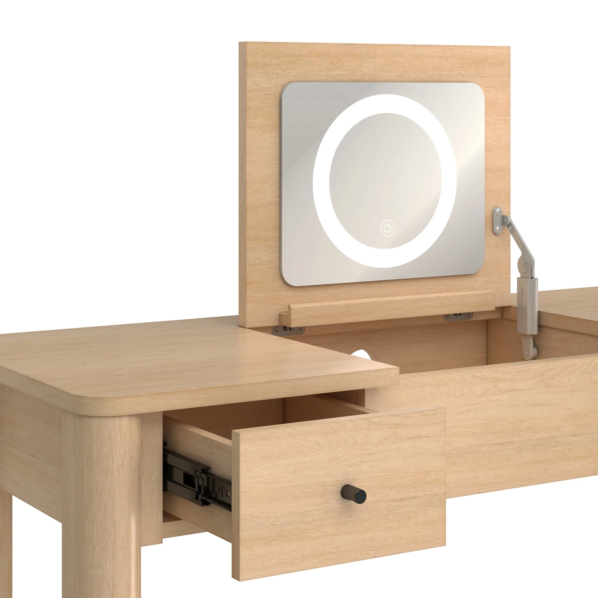 Penelope Modern Wood Makeup Vanity with LED Mirror & Storage - Image 18