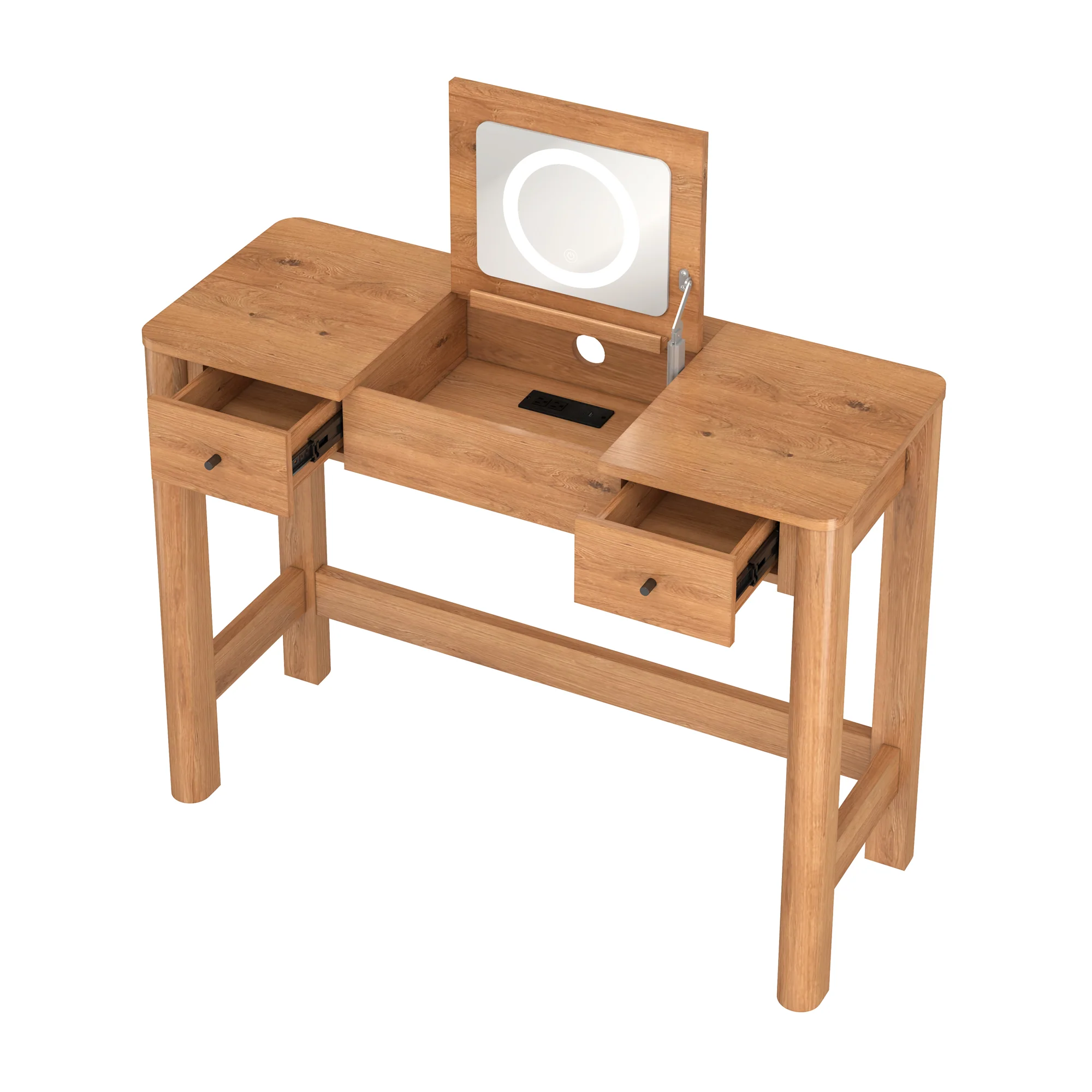 Penelope Modern Wood Makeup Vanity with LED Mirror & Storage - Image 6