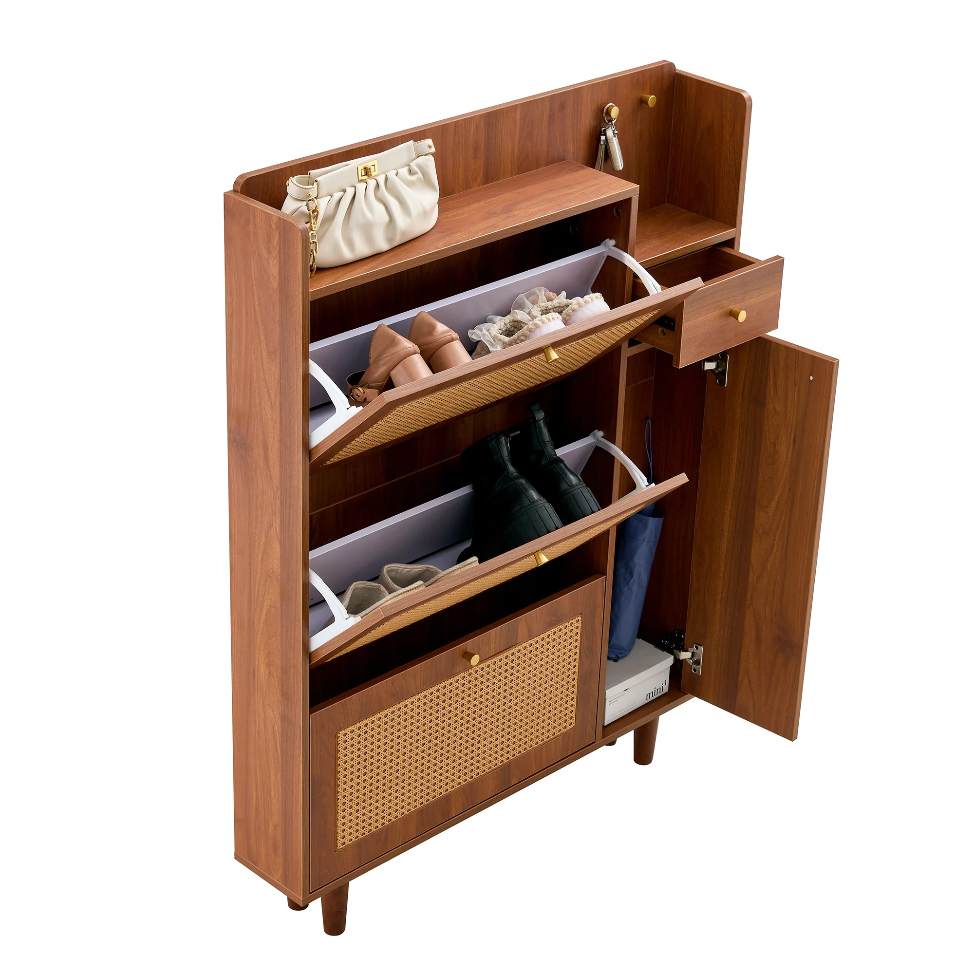 Walker Edison | Rattan Modern Minimalist Entryway Storage Cabinet - Image 12