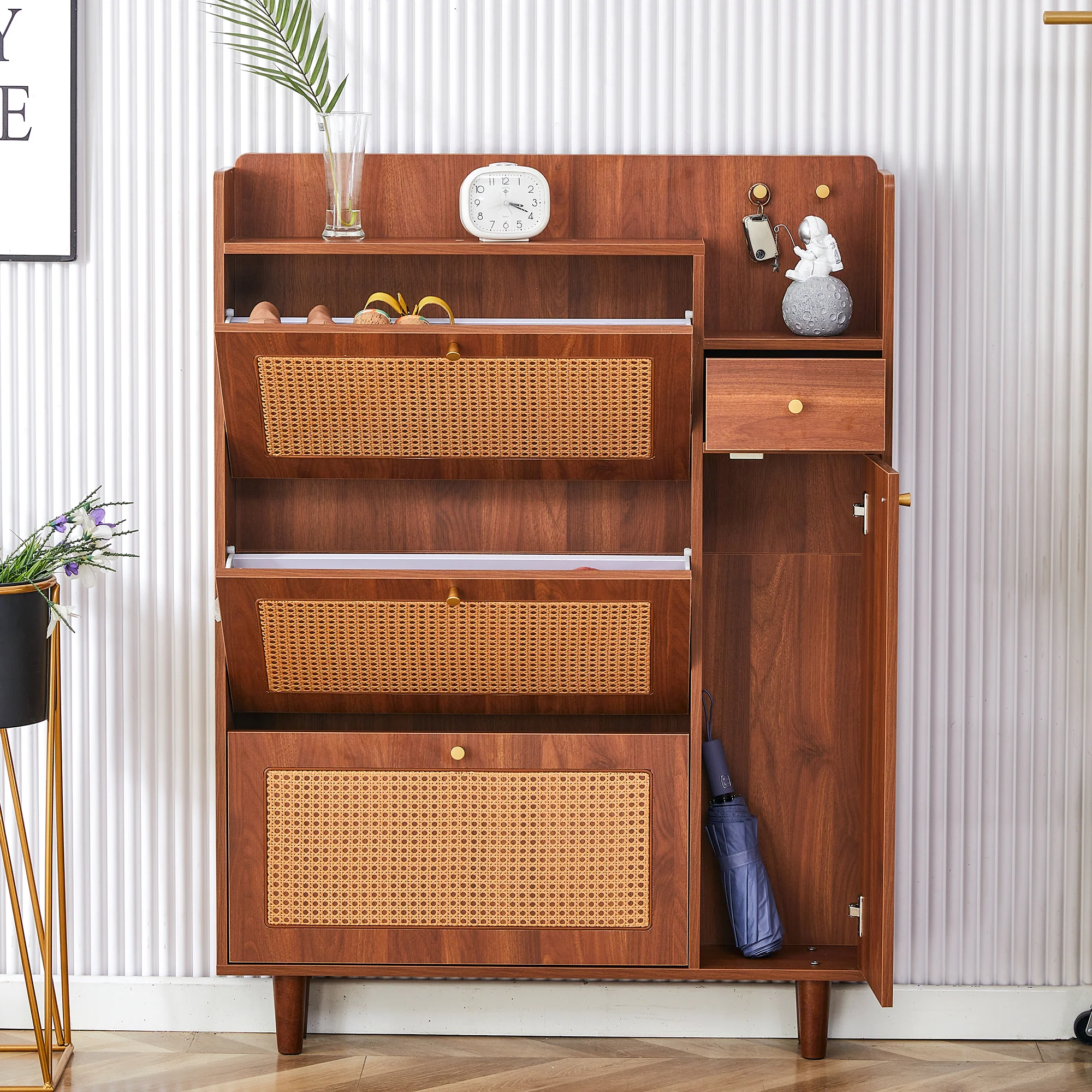 Walker Edison | Rattan Modern Minimalist Entryway Storage Cabinet - Image 4