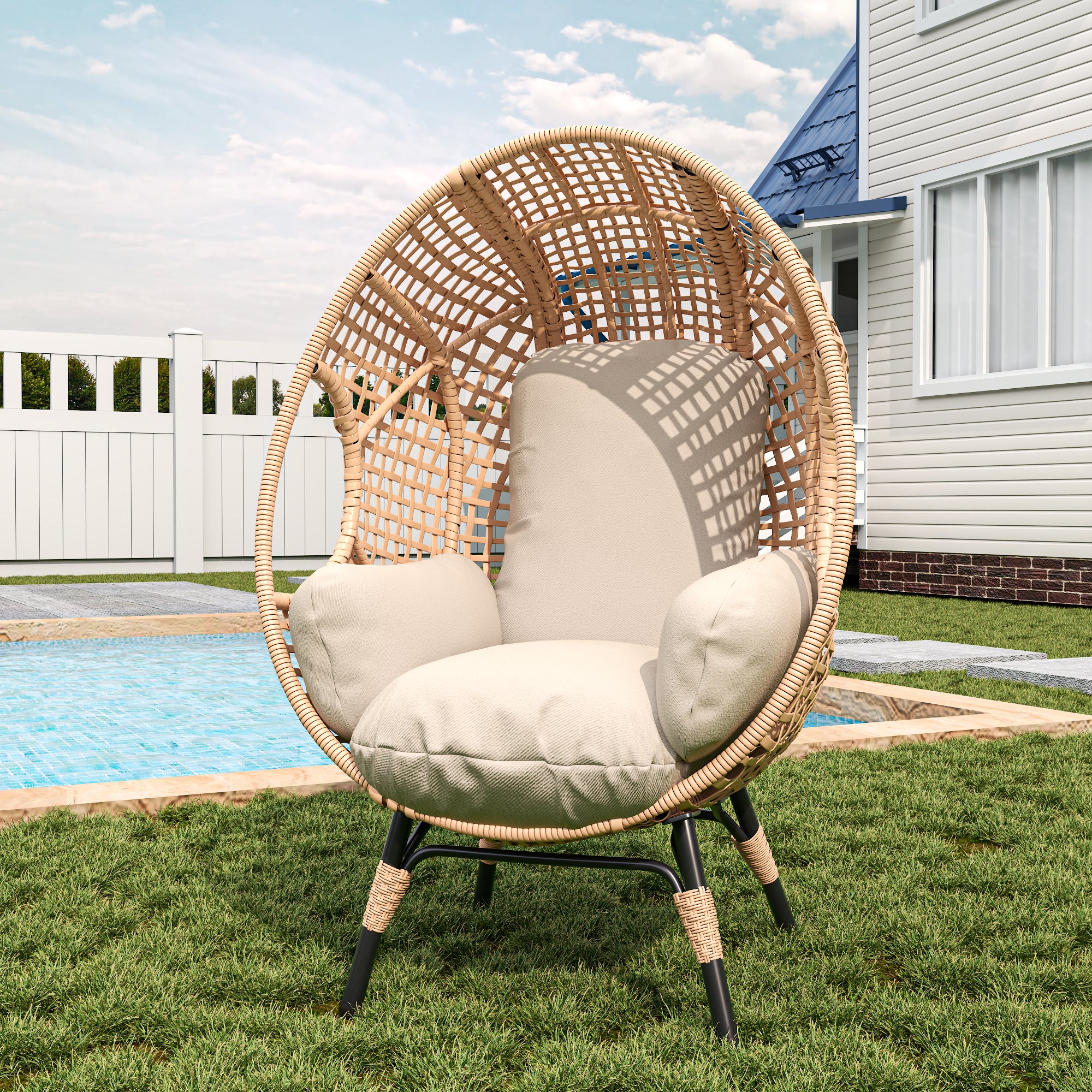 Rattan Outdoor Indoor Elegant Arc Back Hanging Egg Chair - Image 14