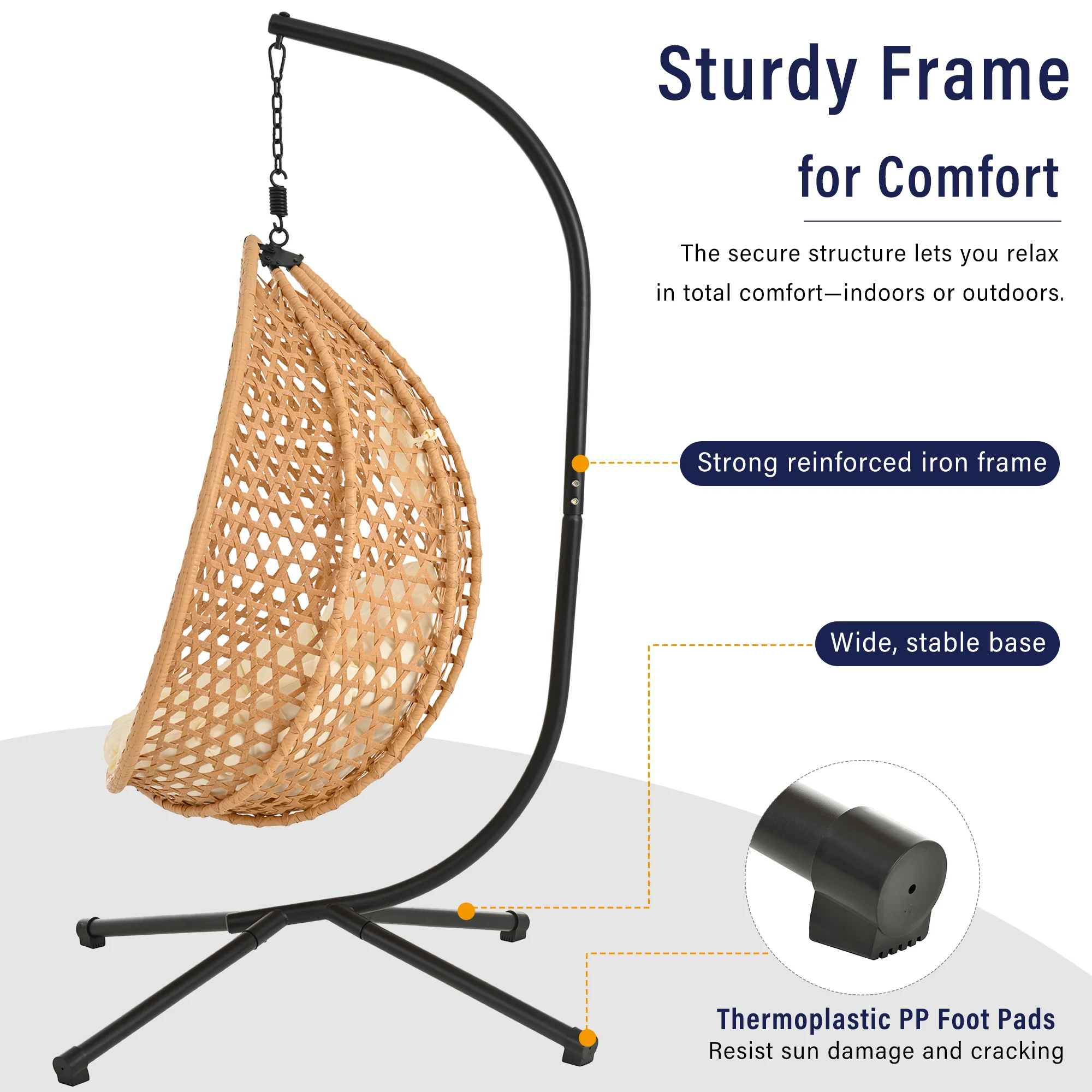 Rattan Weaving Hanging Egg Chair with Stand and Soft Removable Cushion - Image 10