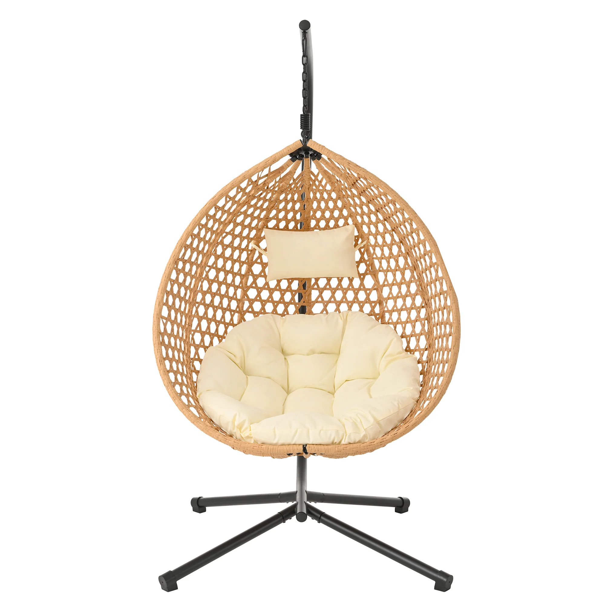 Rattan Weaving Hanging Egg Chair with Stand and Soft Removable Cushion - Image 13