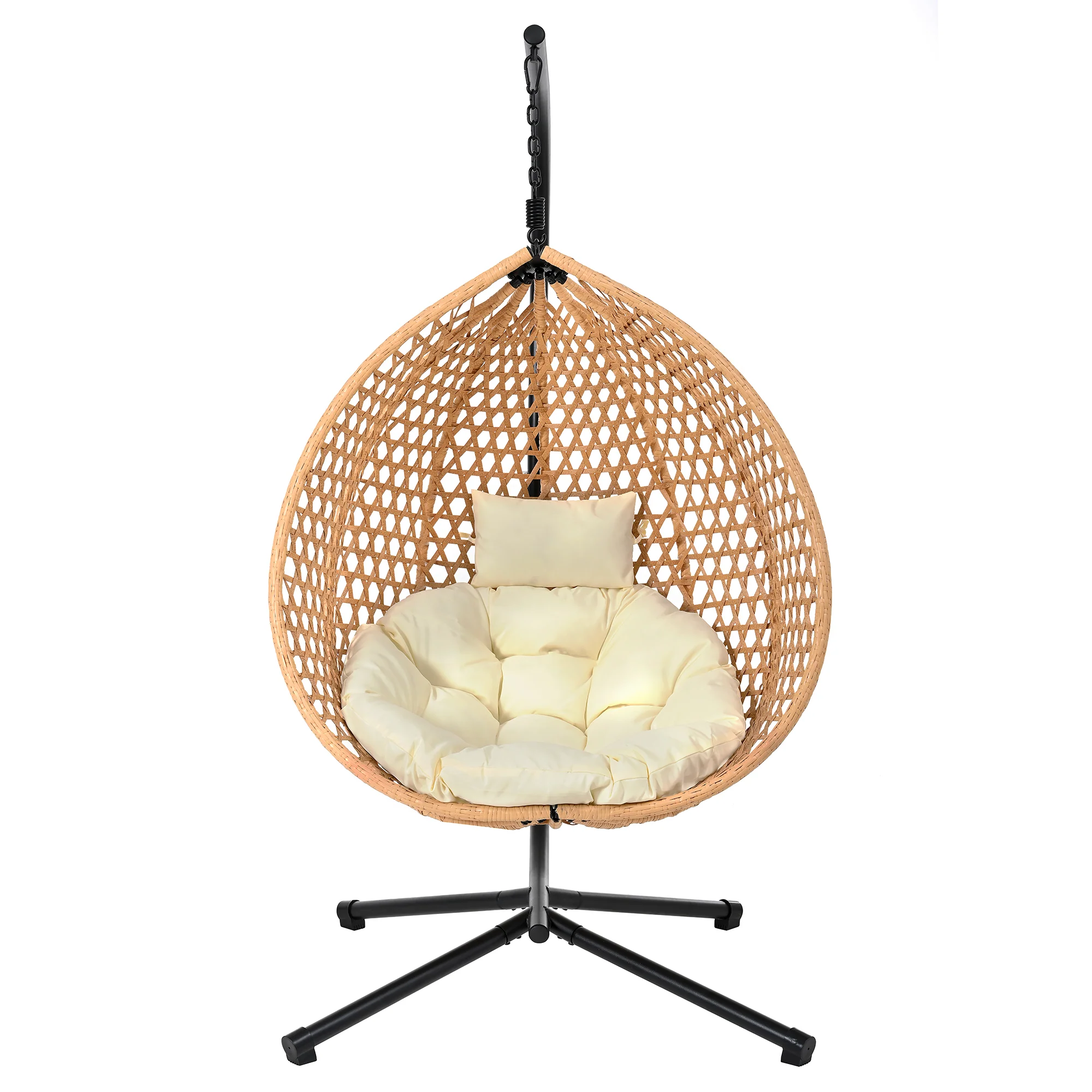 Rattan Weaving Hanging Egg Chair with Stand and Soft Removable Cushion - Image 14