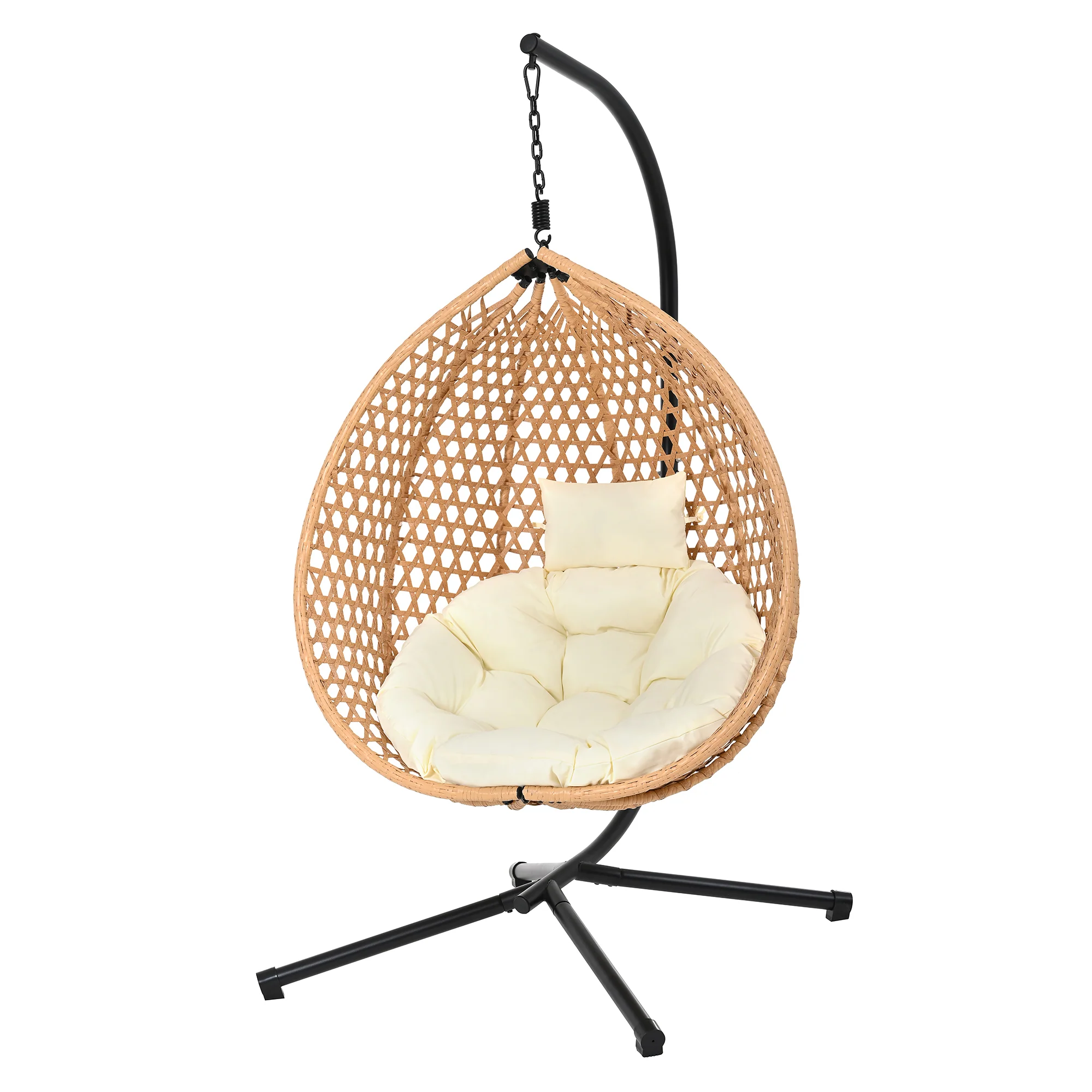 Rattan Weaving Hanging Egg Chair with Stand and Soft Removable Cushion - Image 15