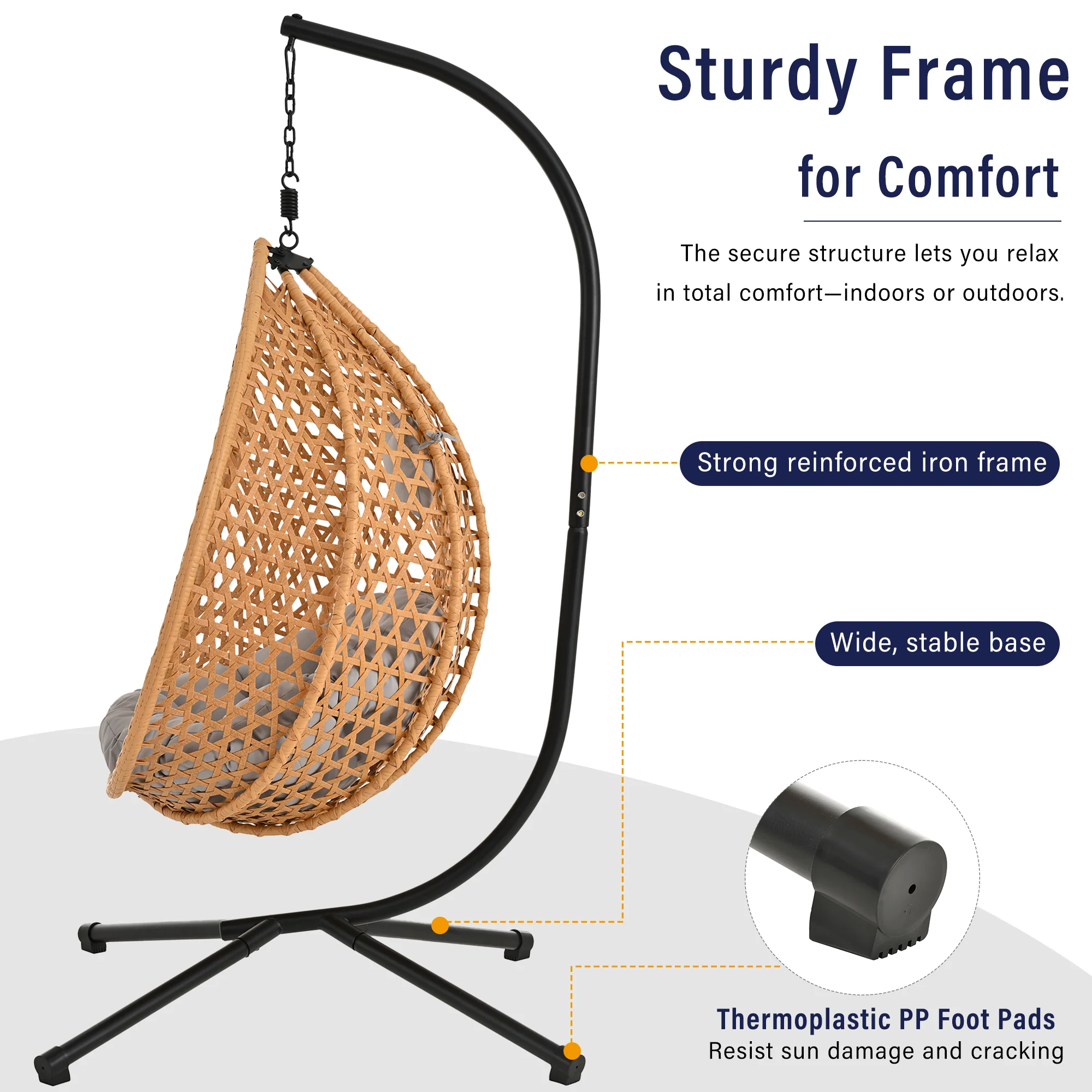 Rattan Weaving Hanging Egg Chair with Stand and Soft Removable Cushion - Image 16