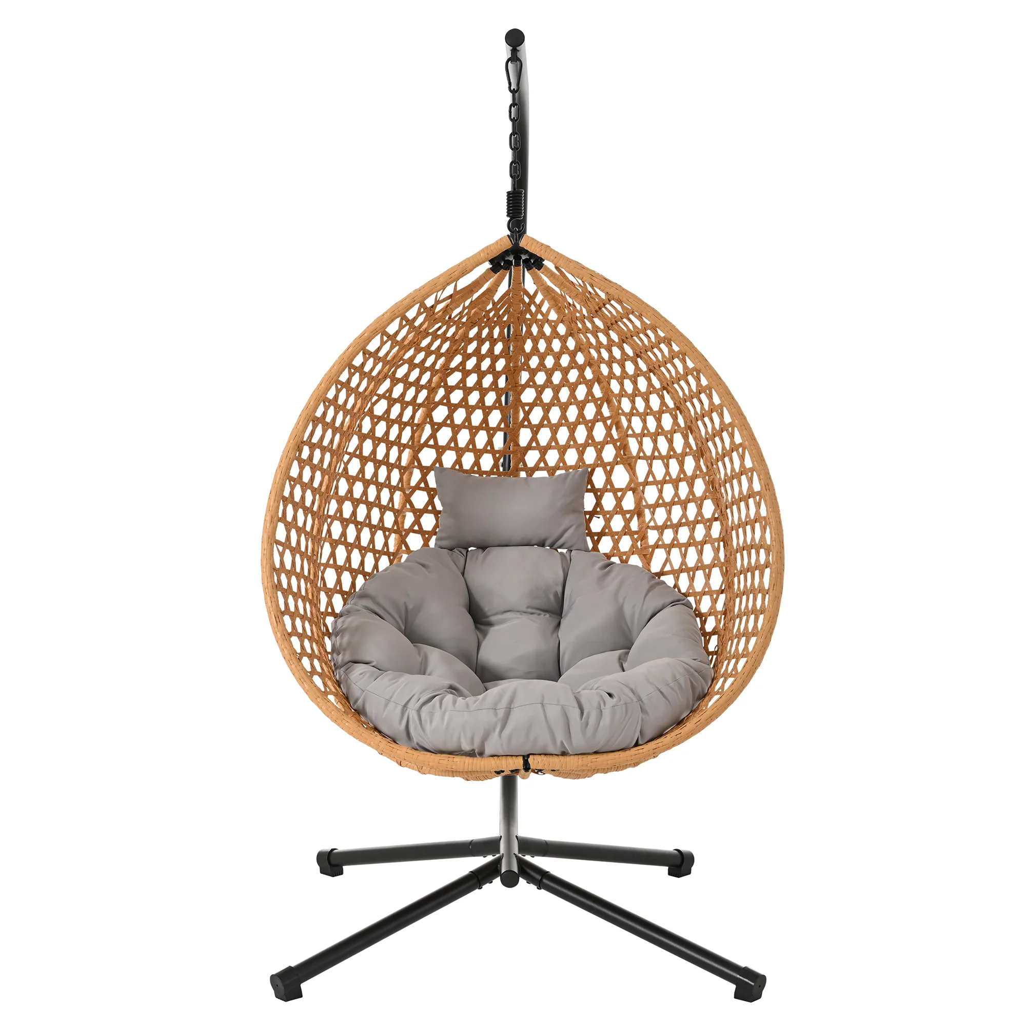 Rattan Weaving Hanging Egg Chair with Stand and Soft Removable Cushion - Image 17