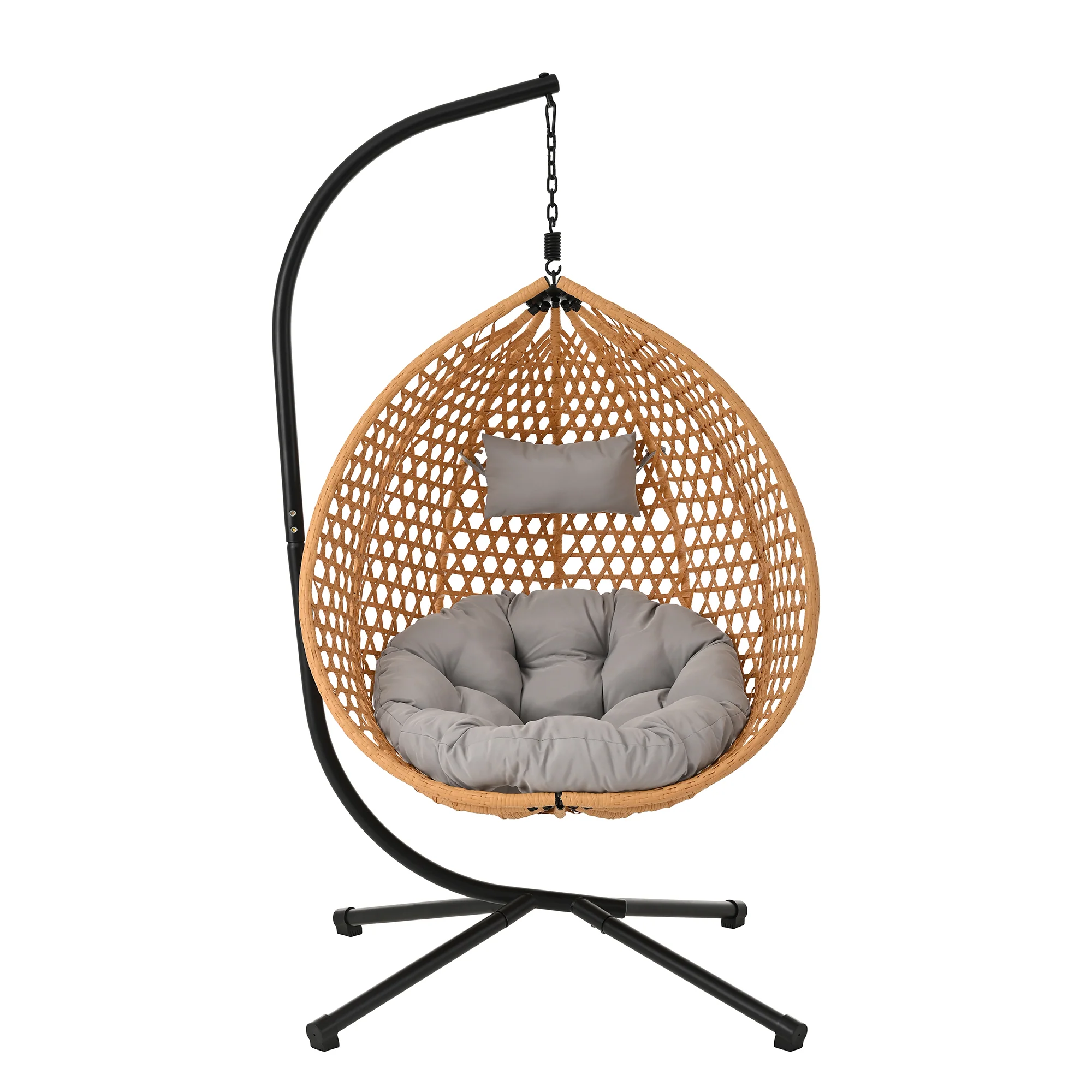Rattan Weaving Hanging Egg Chair with Stand and Soft Removable Cushion - Image 18