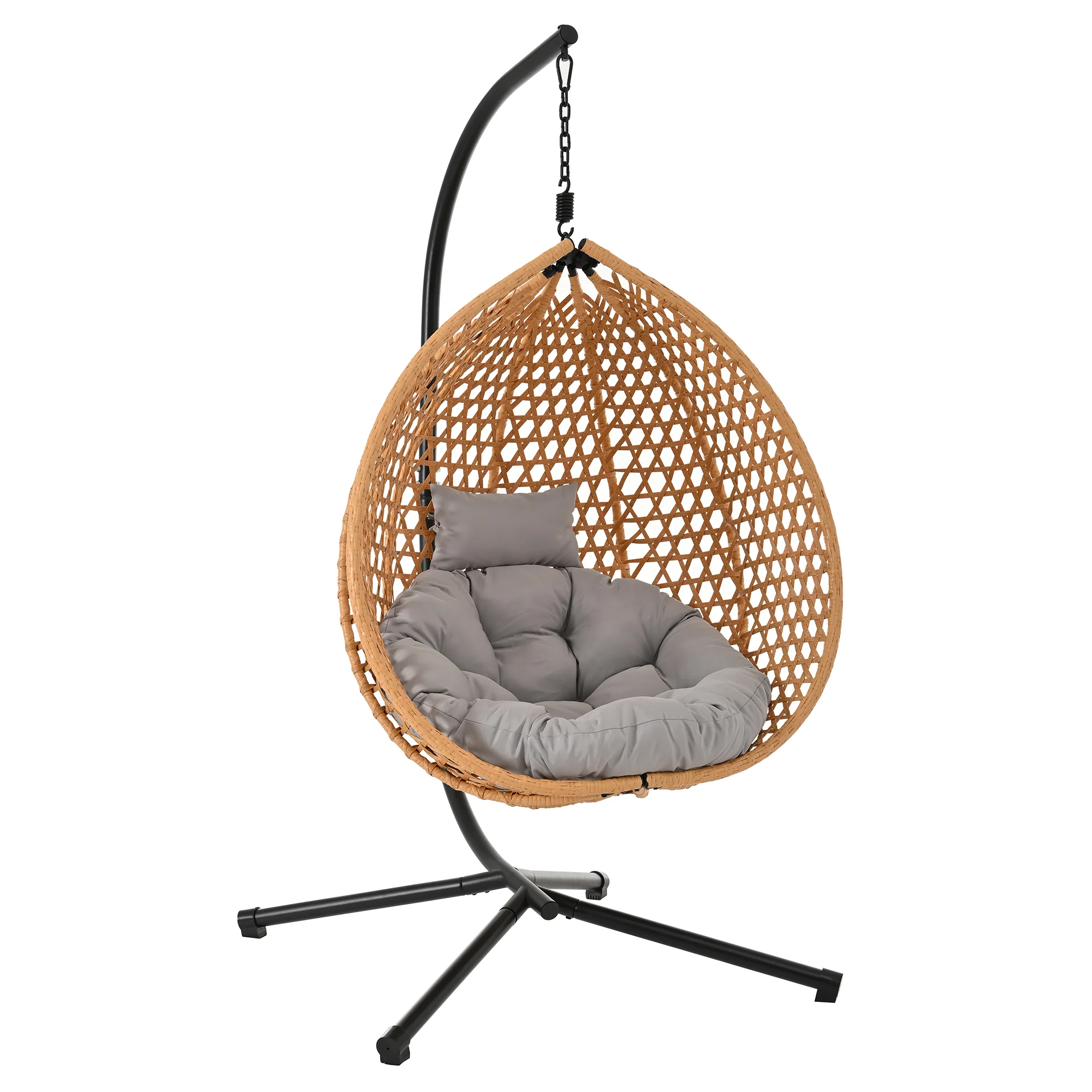 Rattan Weaving Hanging Egg Chair with Stand and Soft Removable Cushion - Image 22